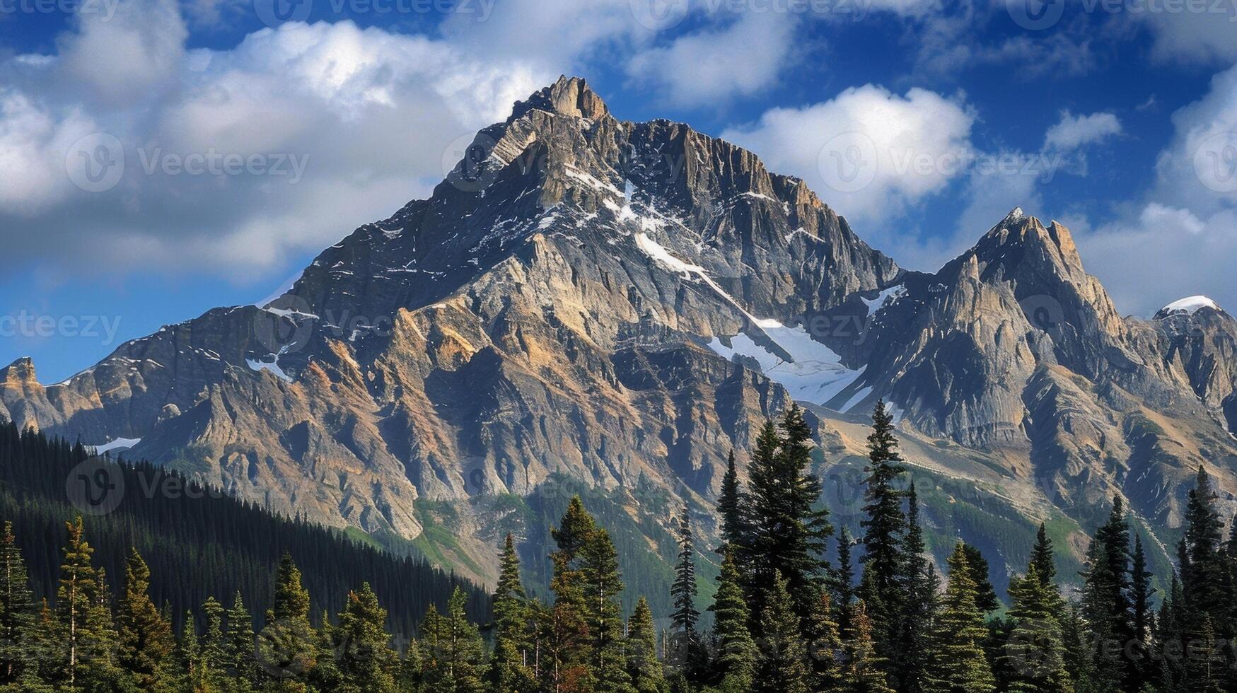 une majestueux Montagne de pointe en hausse au dessus le limite forestière inspirant une sens de merveille et admiration photo