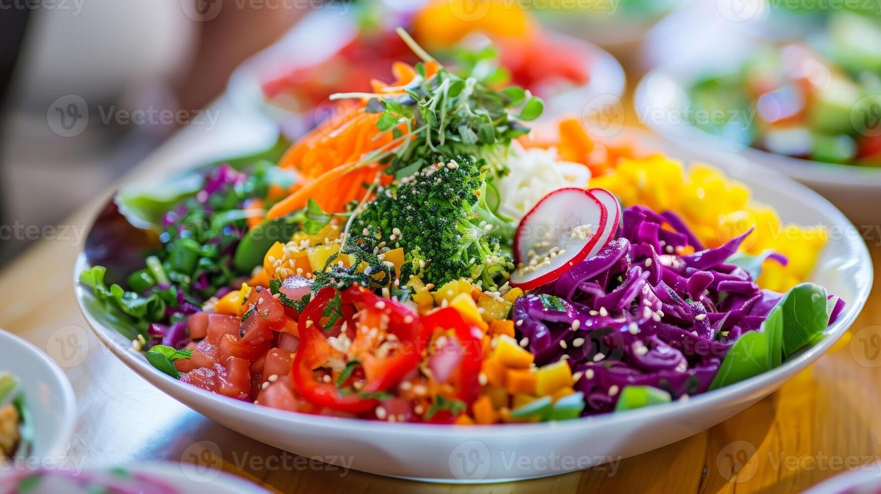 une assiette de coloré riche en nutriments repas servi à une en bonne santé café La publicité une désintoxication et purifier programme cette incorpore du quotidien infrarouge sauna utiliser. photo