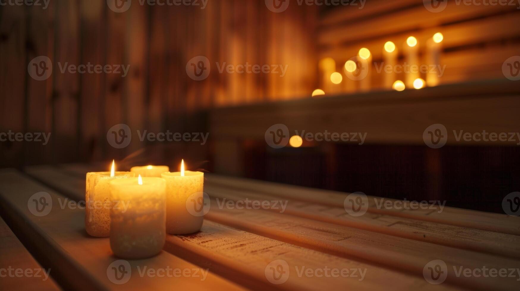 le doux lueur de bougies dans une sauna création une calmant ambiance pour ceux cherchant une mieux qualité dormir. photo