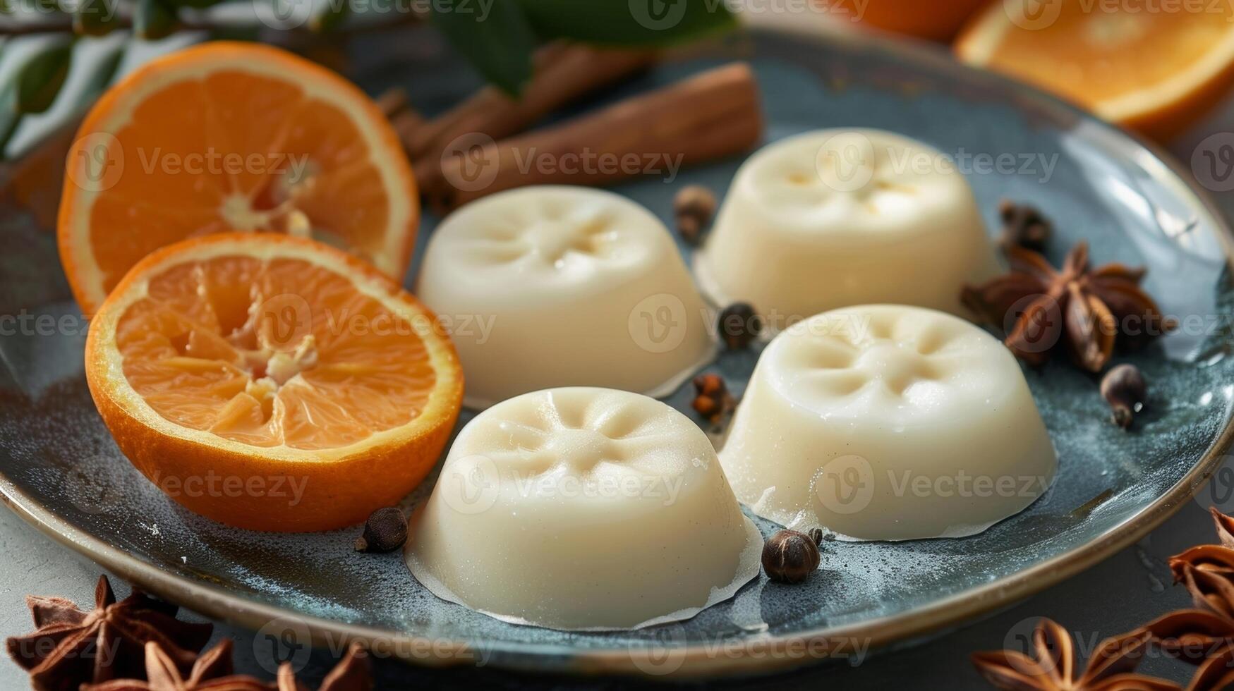 une trio de soja la cire fond dans chaud vanille sucré Orange et y Clou de girofle parfums parfait pour création une accueillant atmosphère dans votre Accueil photo