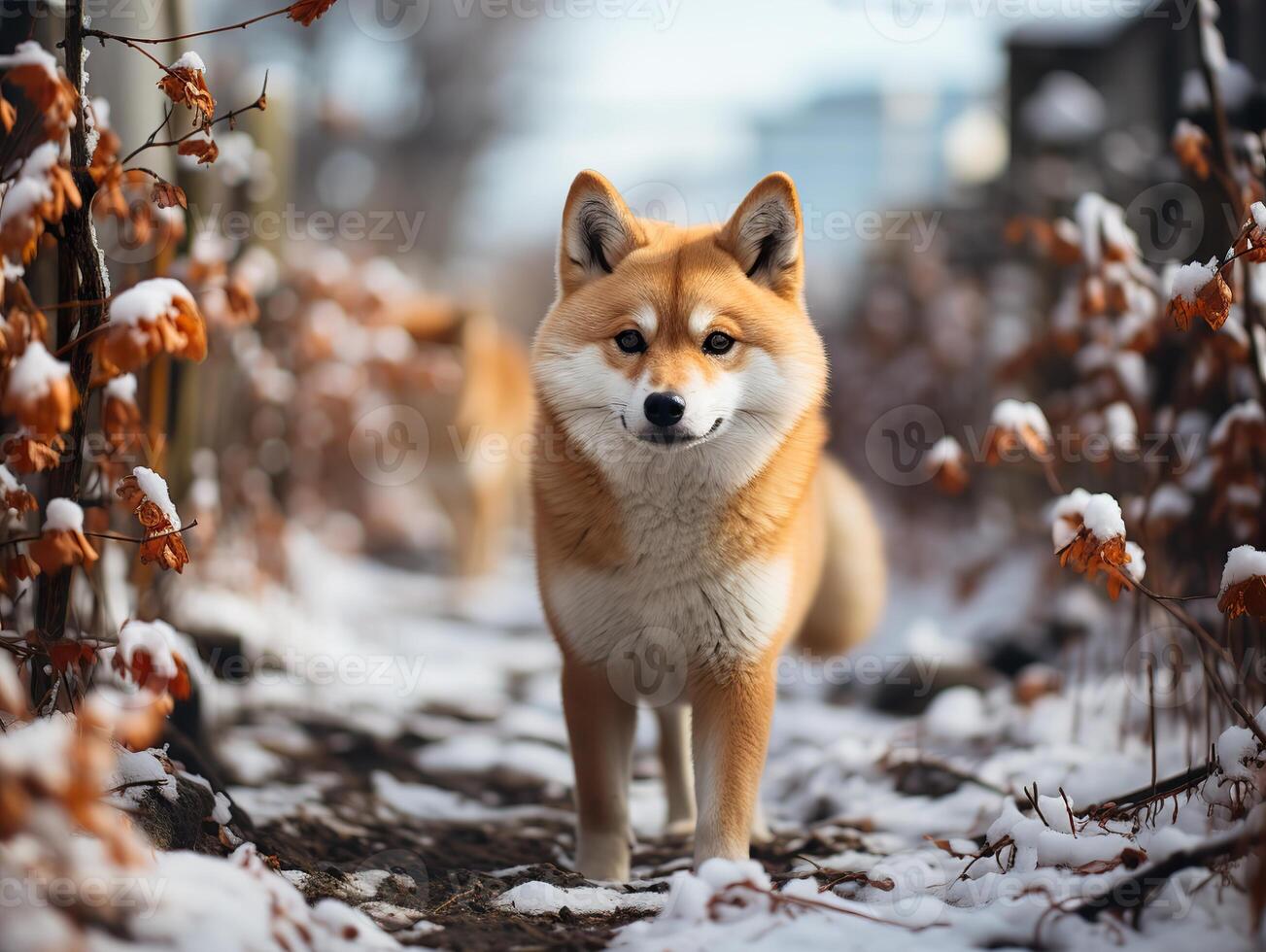 ai généré chien race shiba inu sur une flou Contexte génératif ai photo