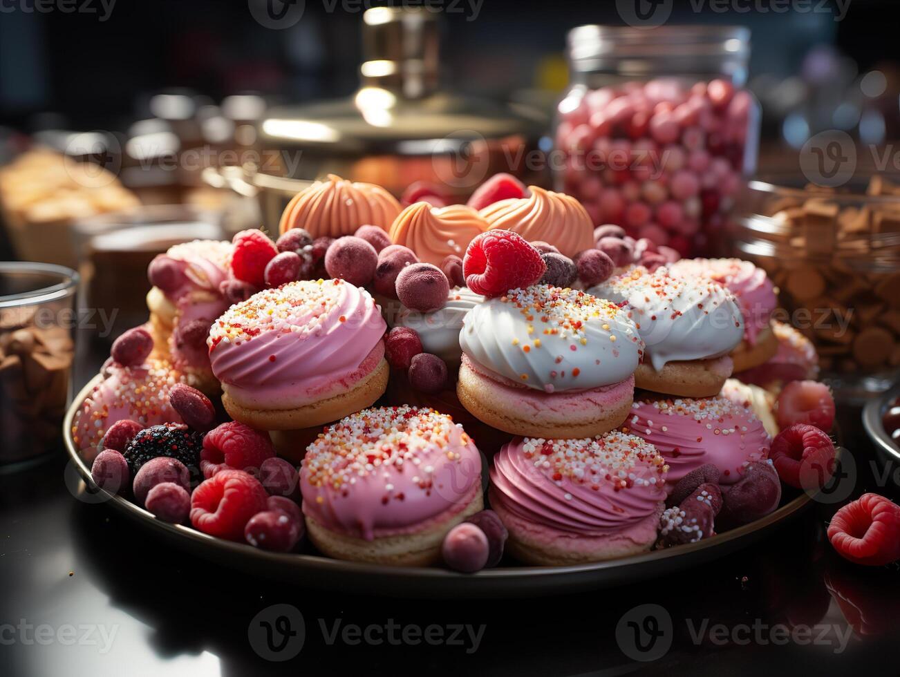 ai généré assorti divers bonbons dans une assiette génératif ai photo