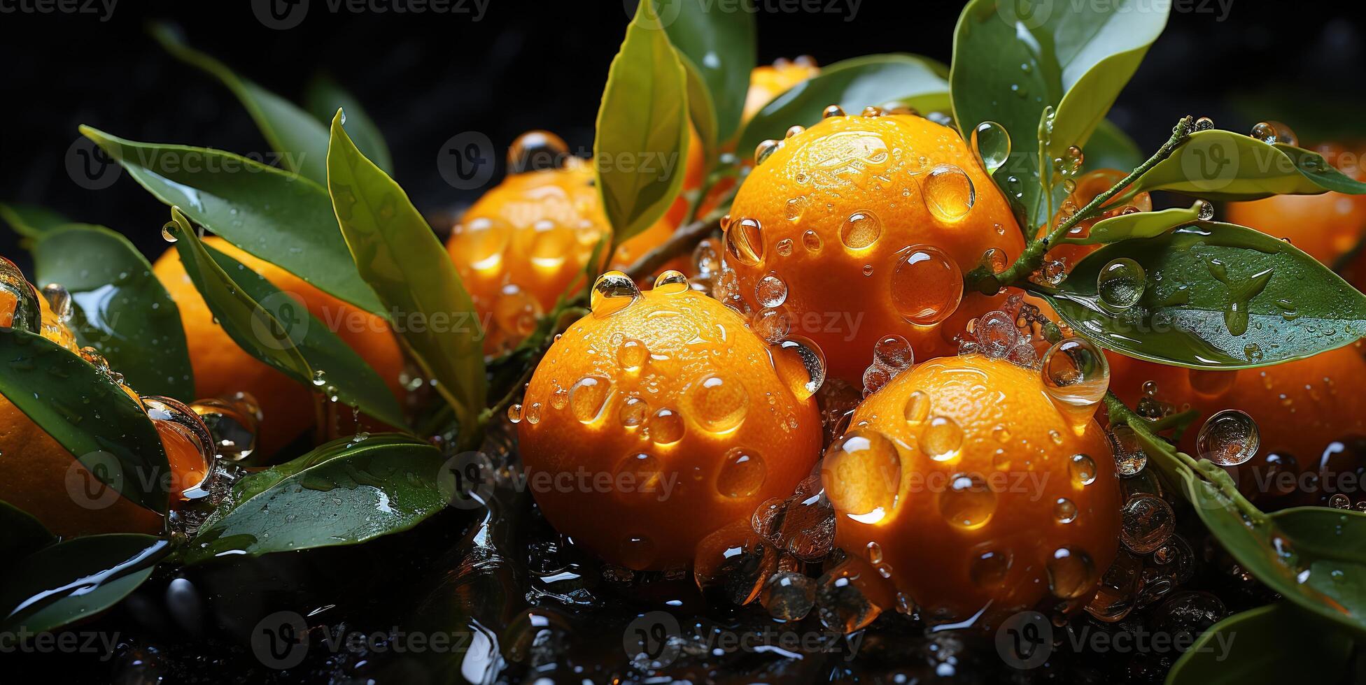 ai généré des oranges sur branches dans rosée génératif ai photo