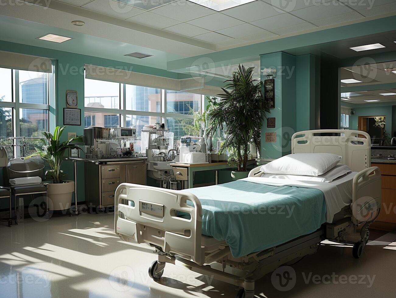 ai généré intérieur de le chambres de une moderne hôpital génératif ai photo