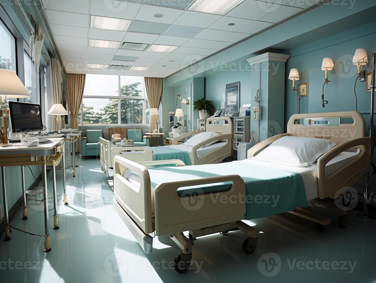 ai généré intérieur de le chambres de une moderne hôpital génératif ai photo