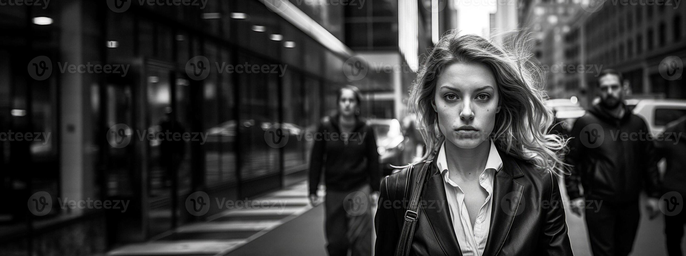 ai généré fille dans une floue ville foule génératif ai photo