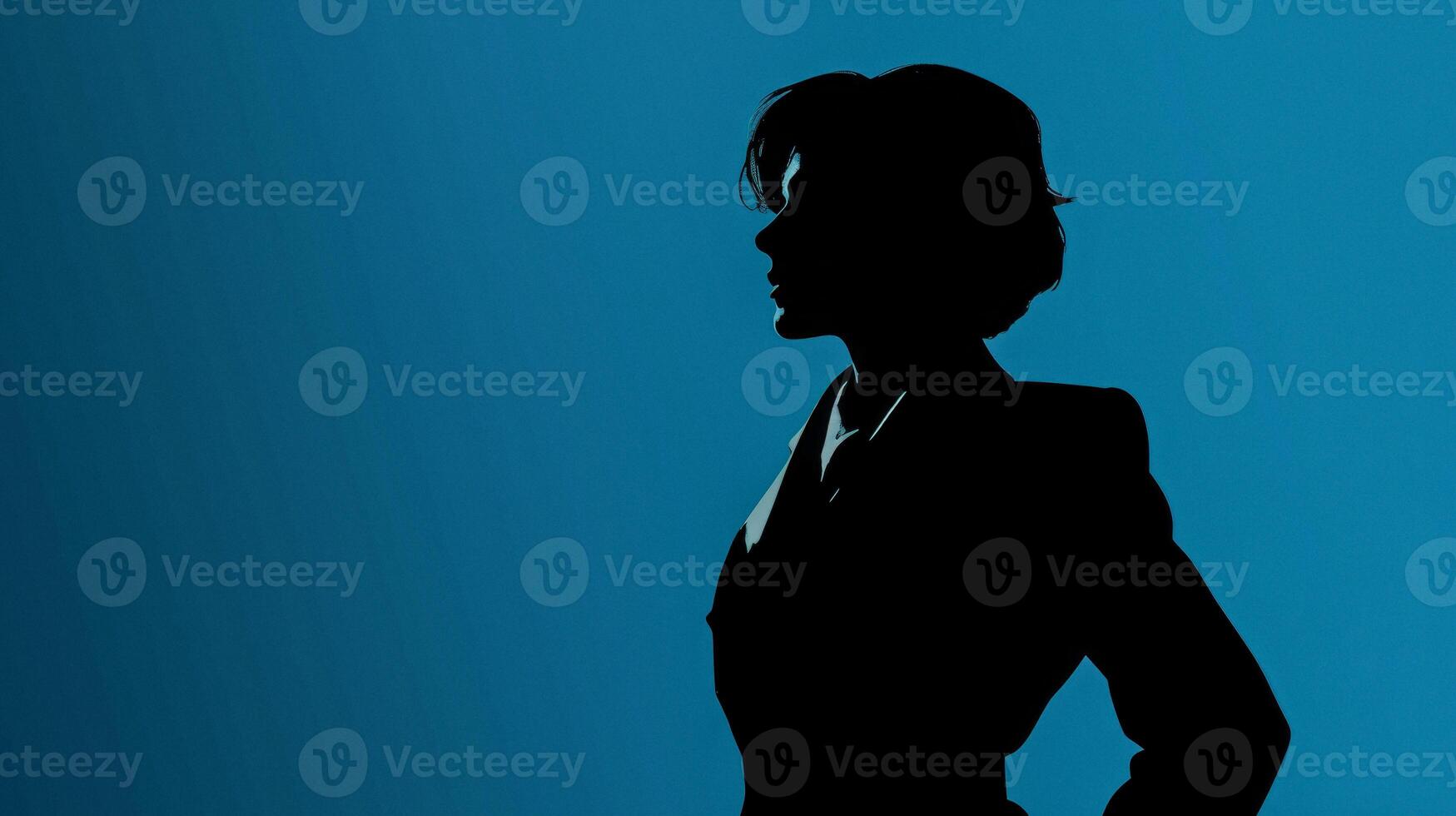 ai généré silhouette de une femme d'affaires sur une bleu Contexte génératif ai photo