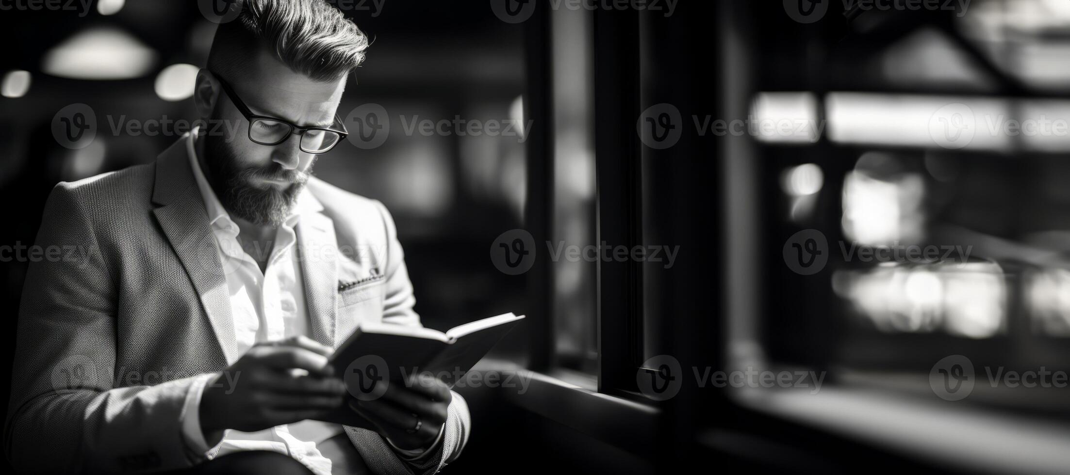 ai généré homme en train de lire une livre génératif ai photo