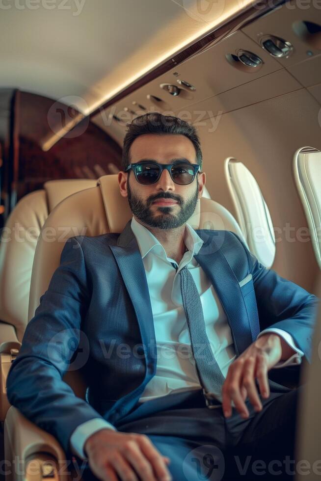 arabe homme d'affaire dans une affaires jet photo