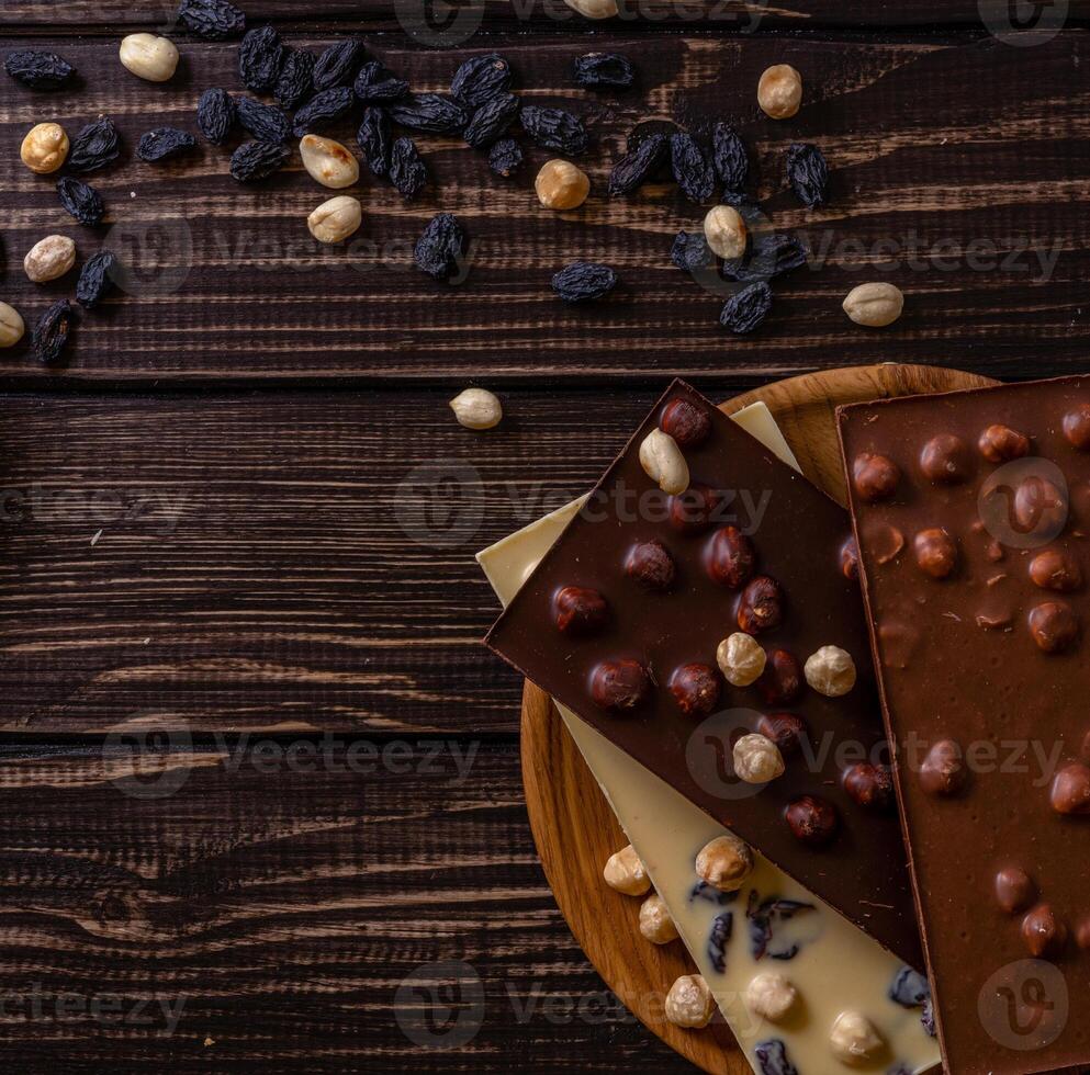 Chocolat bar pièces. Contexte avec Chocolat. sucré nourriture photo concept.