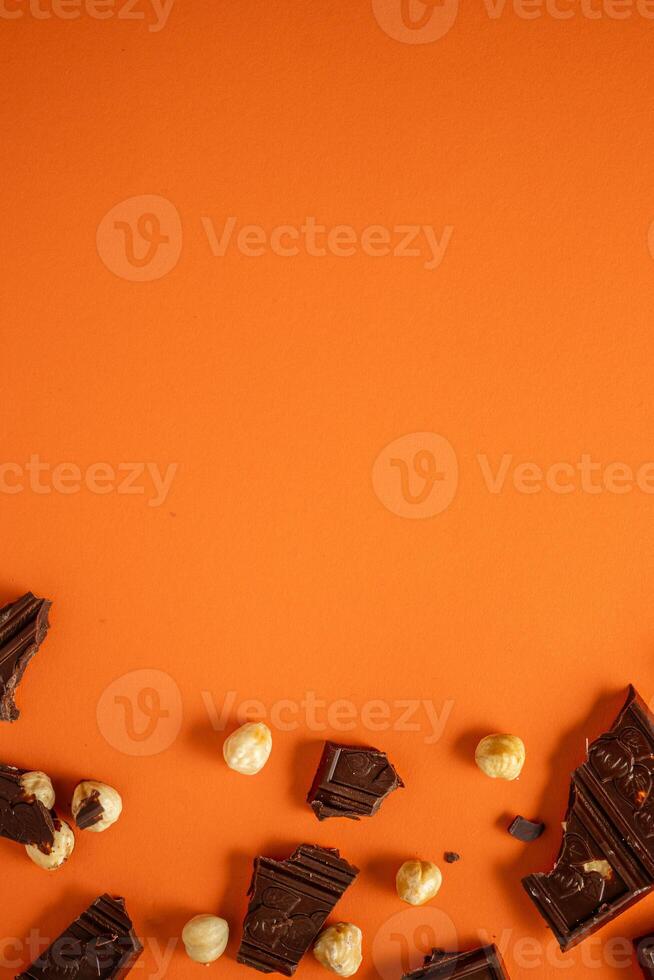 Chocolat bar pièces. Contexte avec Chocolat. sucré nourriture photo concept.