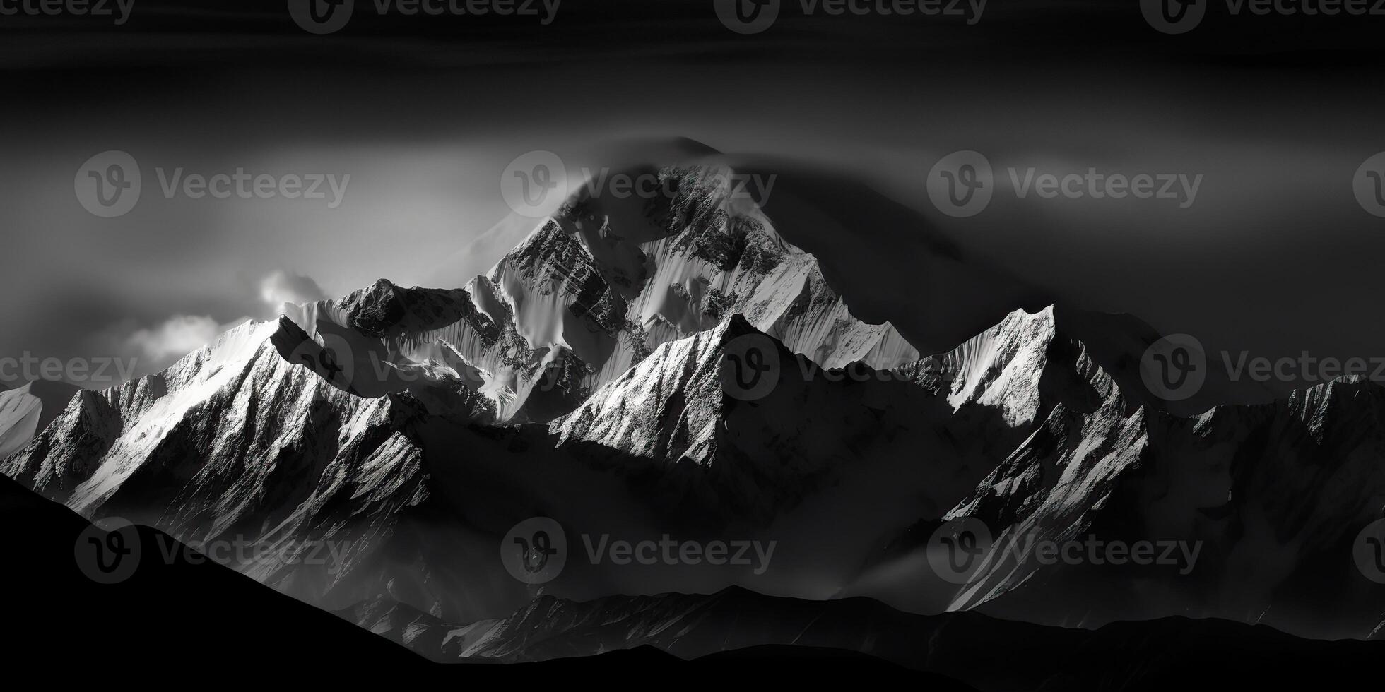 incroyable noir et blanc la photographie de magnifique montagnes et collines avec foncé ciels paysage Contexte vue scène photo