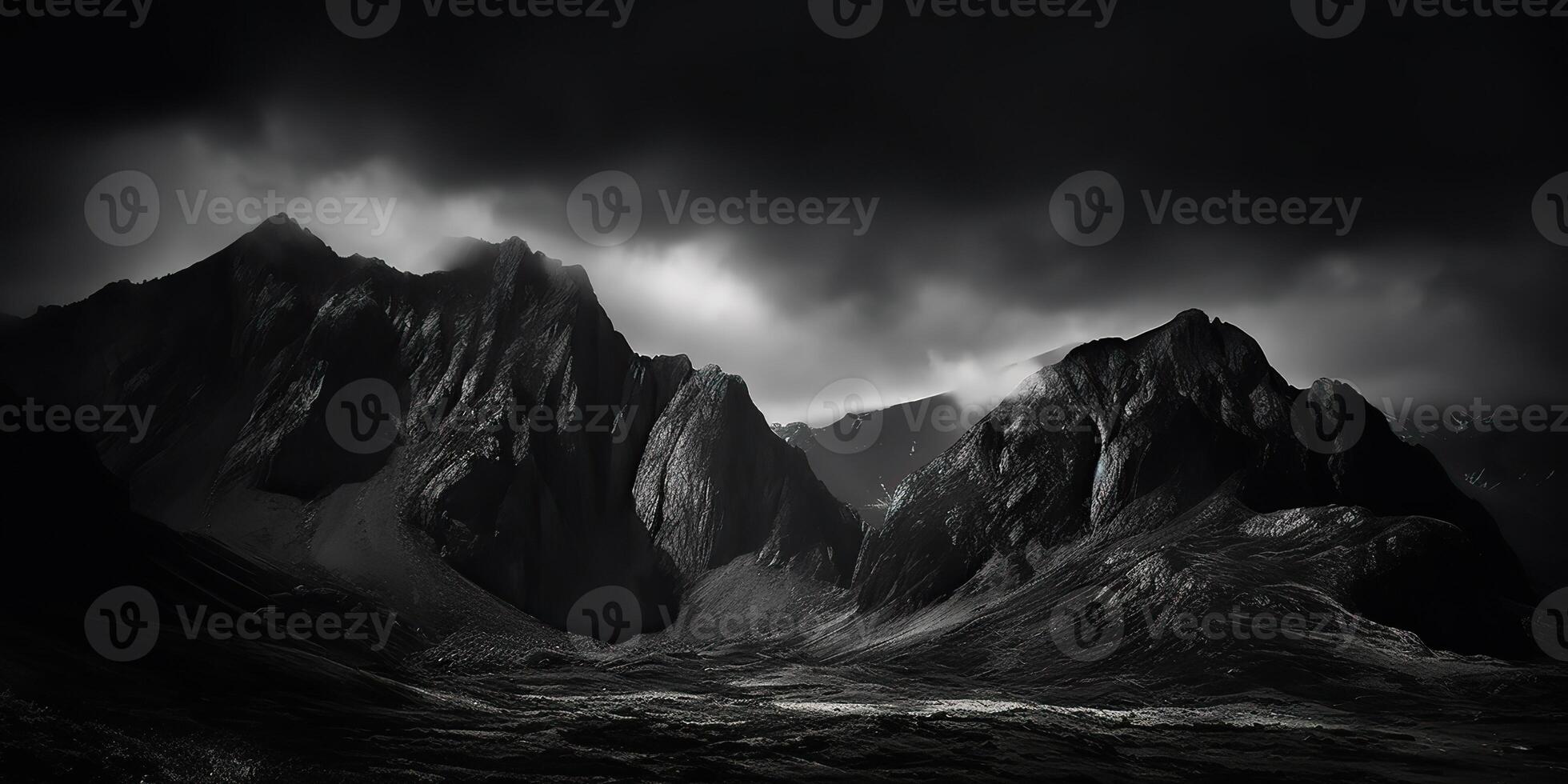 incroyable noir et blanc la photographie de magnifique montagnes et collines avec foncé ciels paysage Contexte vue scène photo