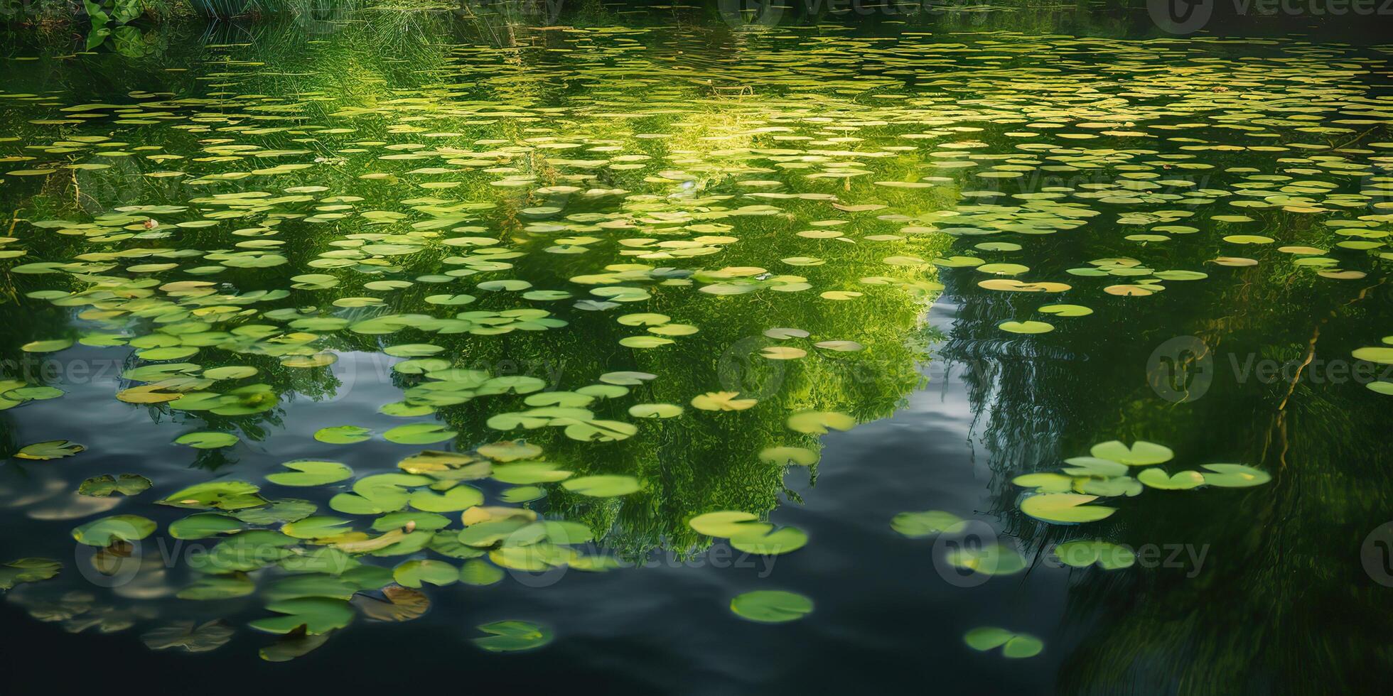 vert feuilles sur étang rivière Lac paysage Contexte vue photo