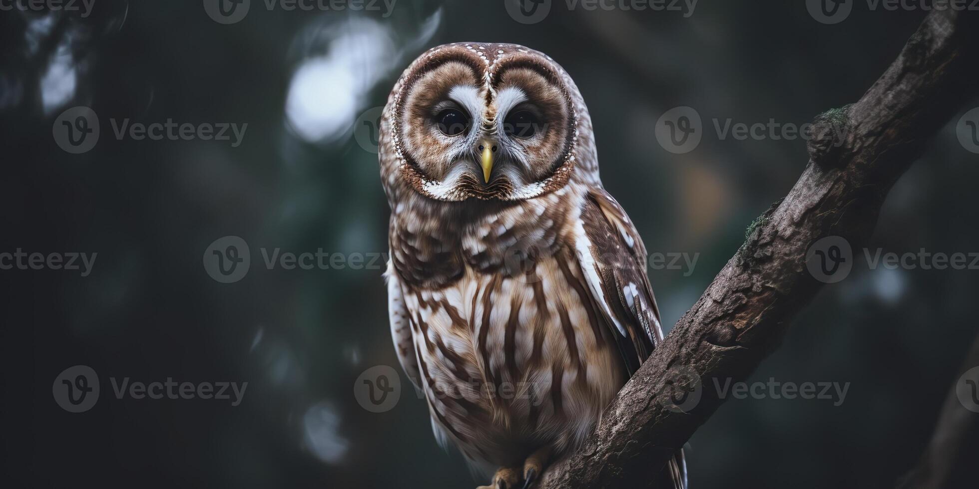 hibou oiseau séance sur une banch arbre. wil la vie la nature Extérieur forêt Contexte paysage scène photo