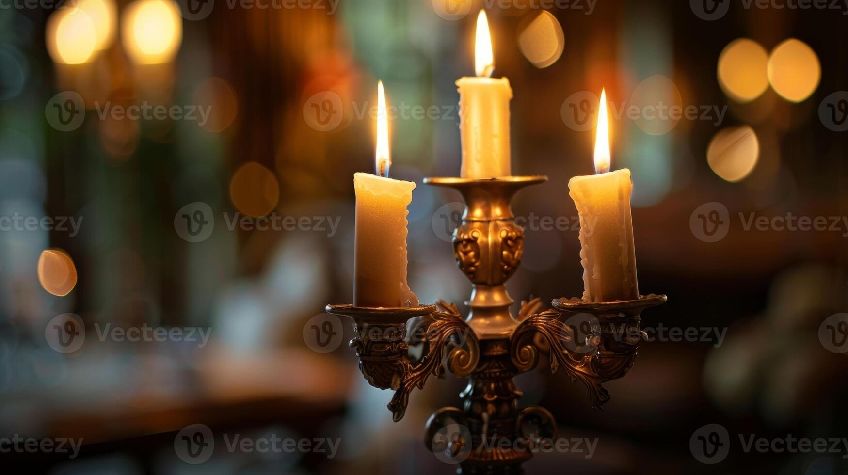 une doux flamme brûlant un haut une ancien candélabre ajouter une intemporel toucher à le intime paramètre. 2d plat dessin animé photo