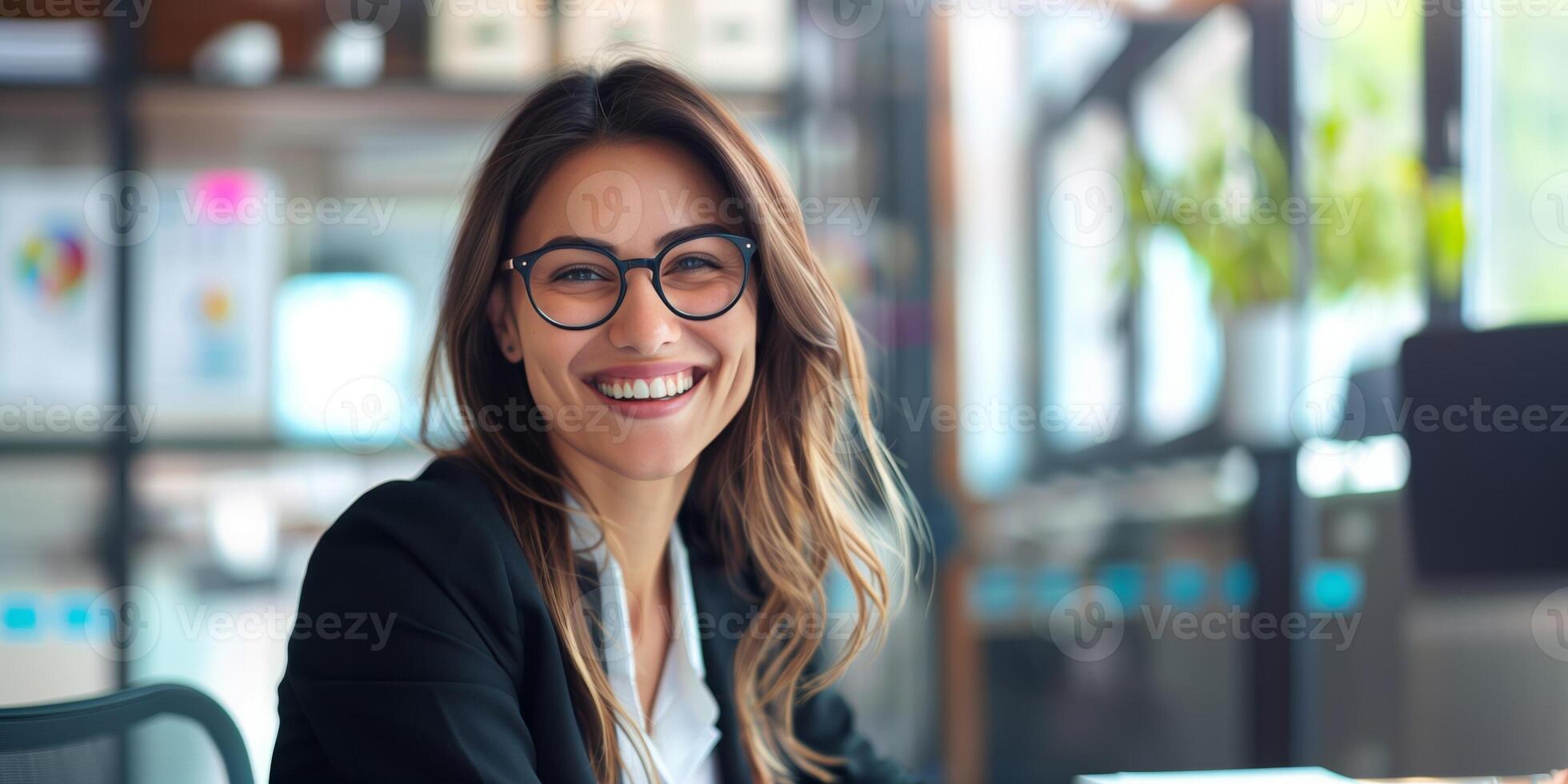 content affaires femme, Bureau et comptable sourire pour carrière ambition, secrétaire ou financier conseiller visage portrait de femelle la personne dans fierté pour comptabilité emploi, bureau d'aide ou Succès à le lieu de travail photo