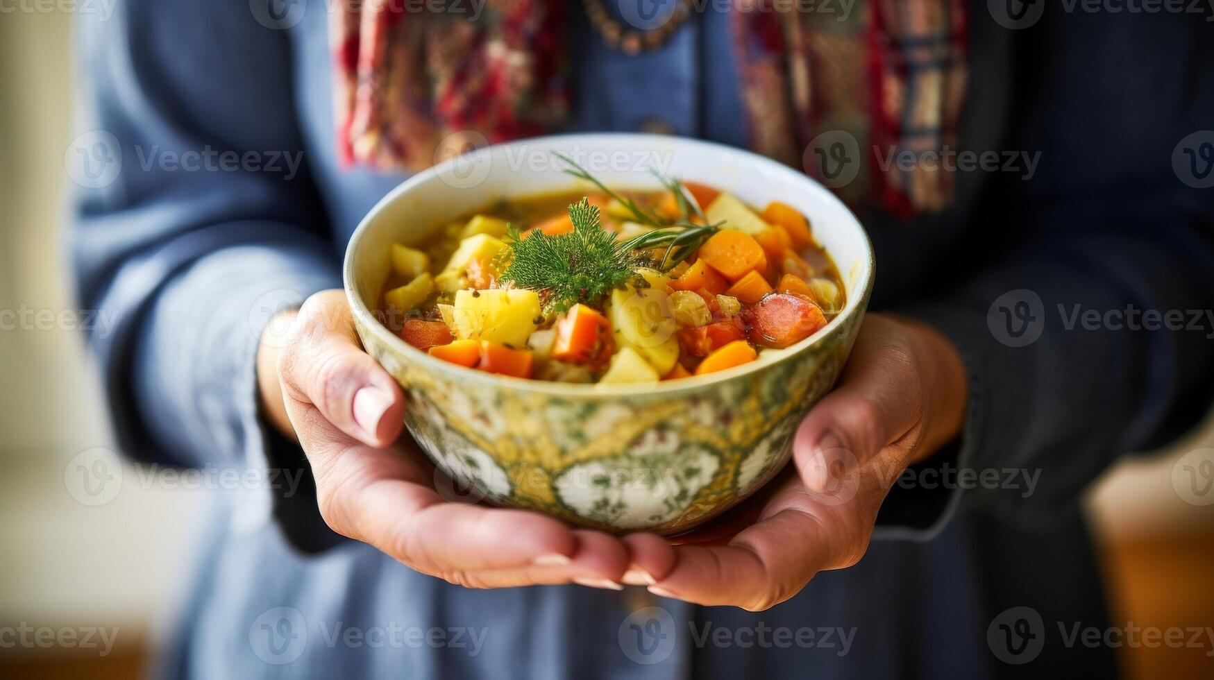 une la personne savourer une bol de fait maison légume soupe fabriqué avec saisonnier produire et fait maison bouillon pour une réconfortant et nourrissant repas photo