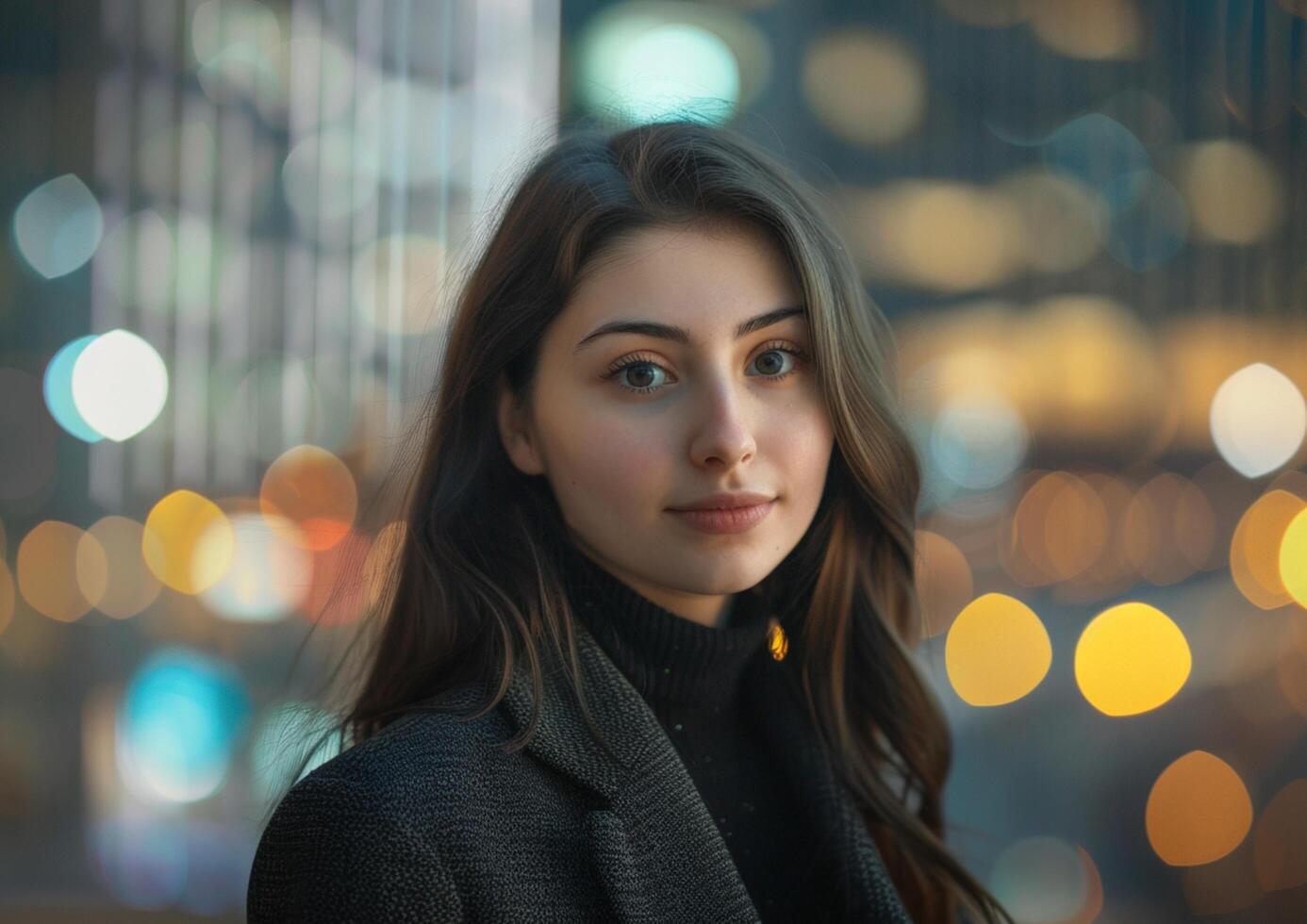 magnifique Jeune affaires femme en plein air avec flou défocalisé Contexte. photo