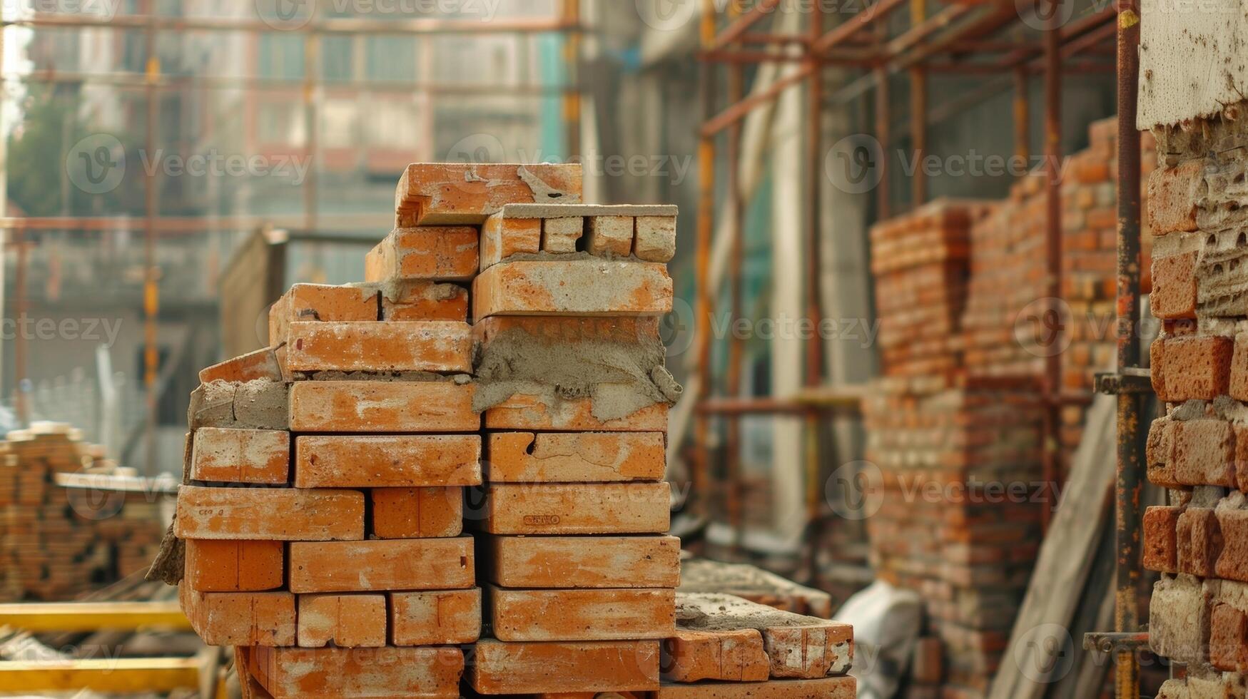 le familier choquer de briques étant empilés sur Haut de chaque autre une familier du son de construction photo