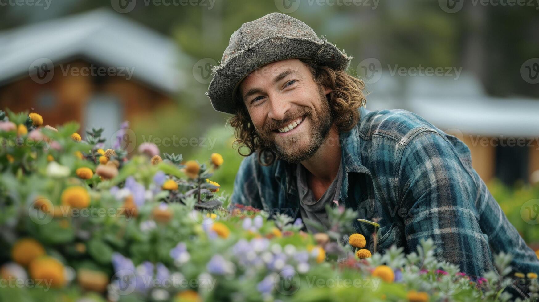 une propriétaire des eaux leur vert toit système avec une sourire connaissance cette elles ou ils sont contribuant à une plus sain environnement et réduire leur carbone empreinte photo