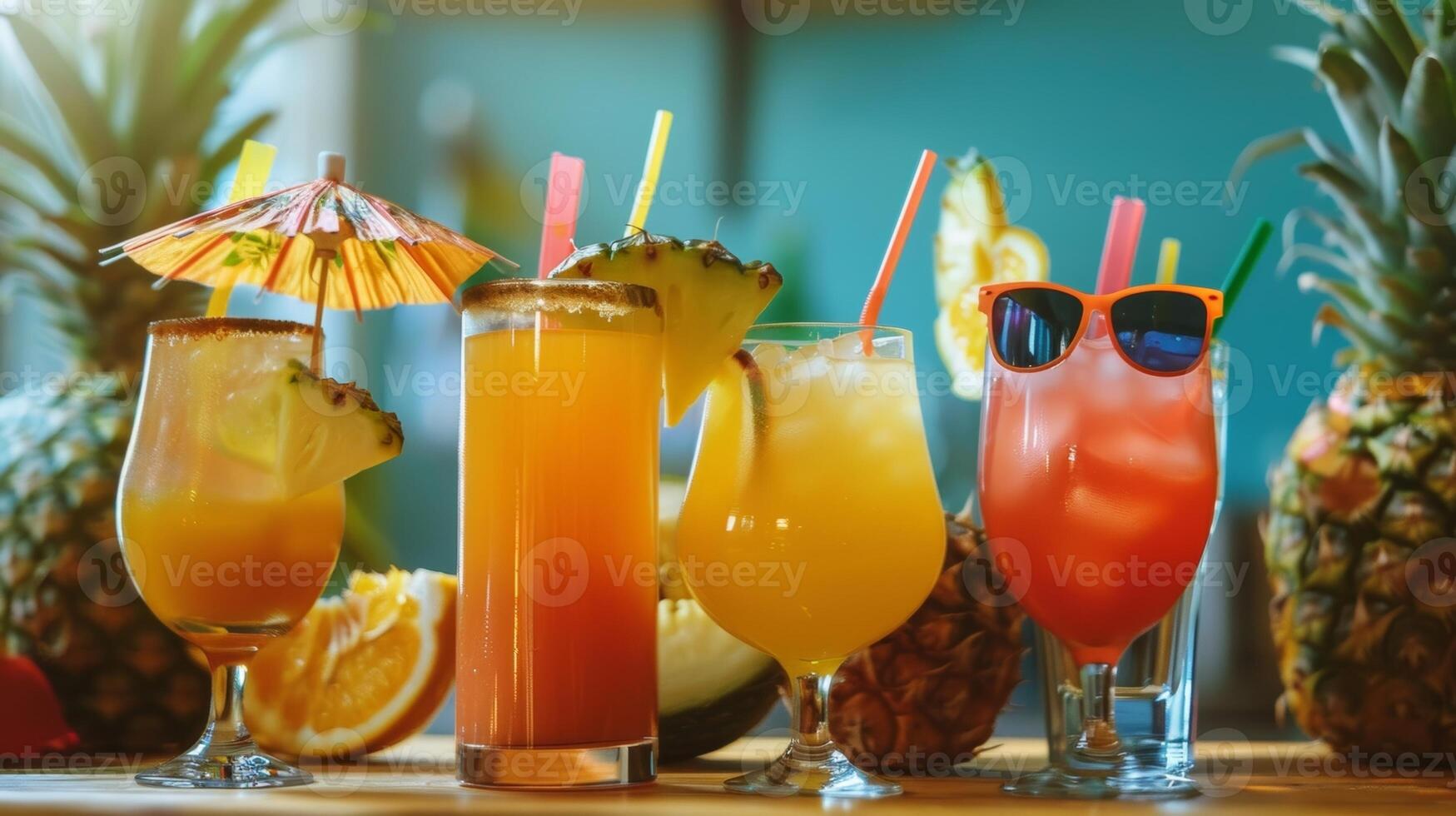 mettre votre goût bourgeons à le tester avec une les yeux bandés mocktail défi où vous doit devine lequel tropical les saveurs étaient utilisé dans chaque boisson photo