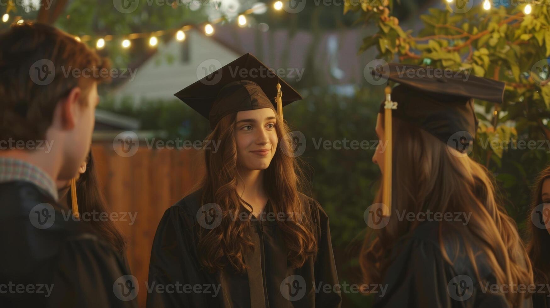 diplômés prendre se tourne partage sincère discours et mots de Reconnaissance à leur pairs et enseignants à un sans alcool l'obtention du diplôme fête montrant cette sobre célébrations pouvez être juste une photo