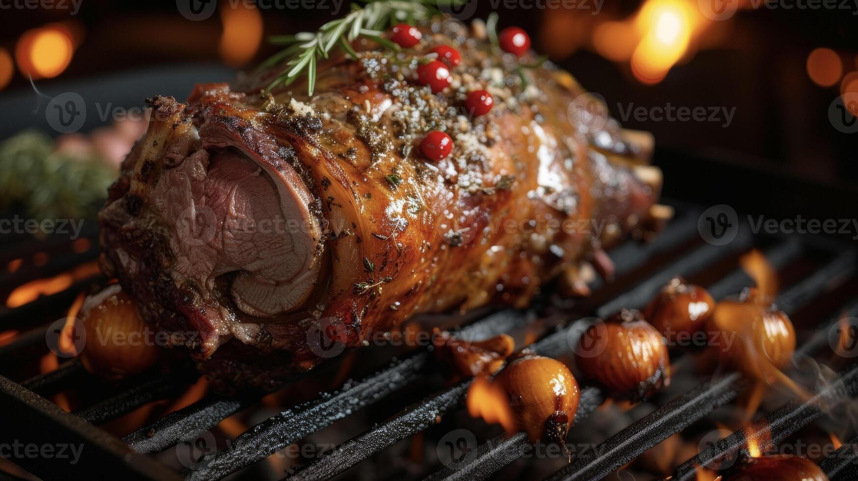 avoir prêt pour une l'eau à la bouche expérience avec cette coin du feu rôti agneau mijoté plus de ouvert flammes et rempli avec enfumé aromatique les saveurs photo