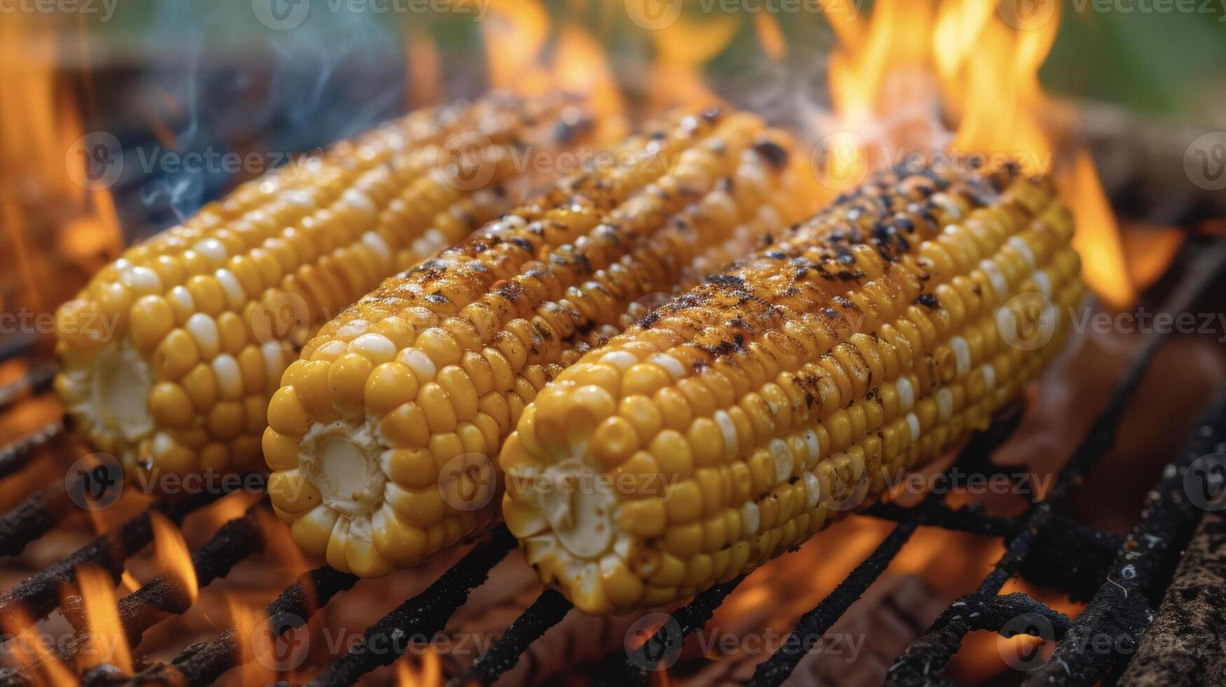 de beurre blé sur le épi cuit à la perfection plus de un ouvert Feu ses d'or graines légèrement carbonisé et éclatement avec saveur photo