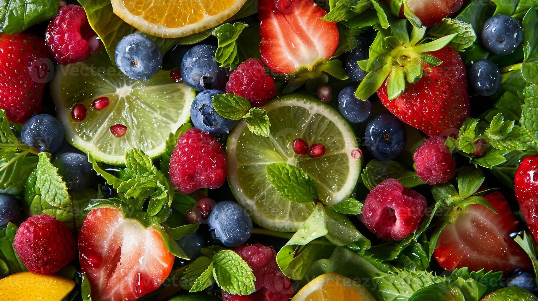 le arôme de Frais herbes et légumes verts se mêle avec le douceur de des fruits création une sensoriel délice photo