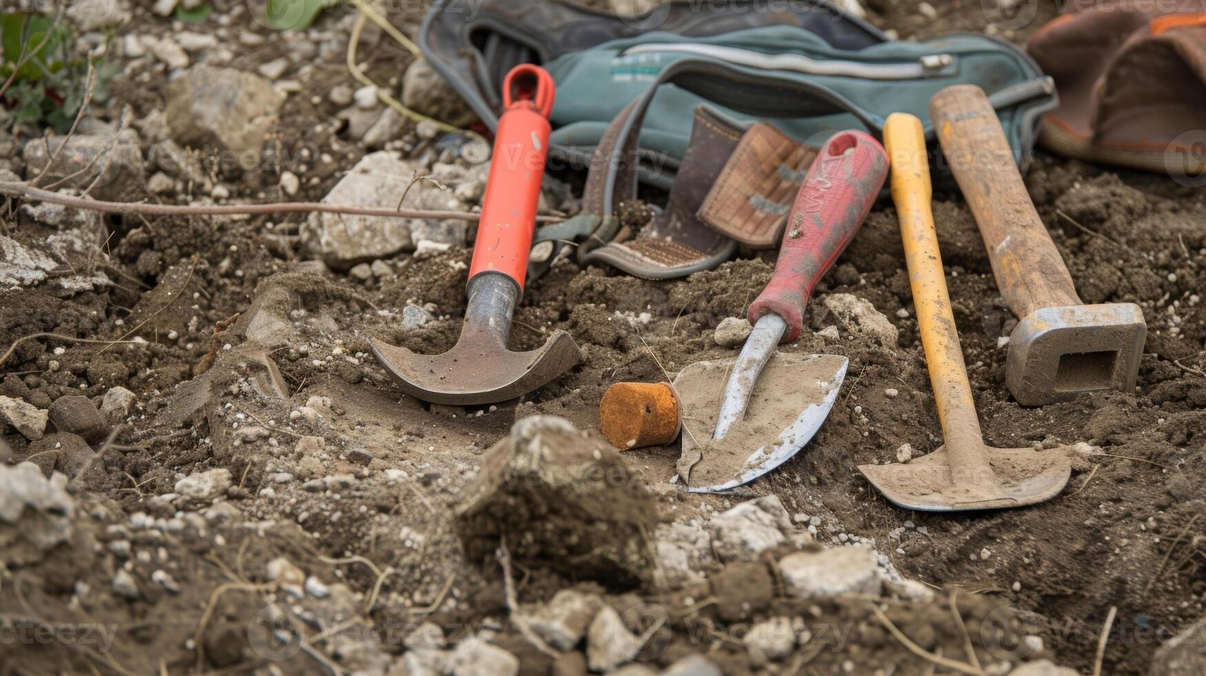 outils et équipement mensonge terré sur le sol preuve de le action et le progrès cette a pris endroit sur le site photo