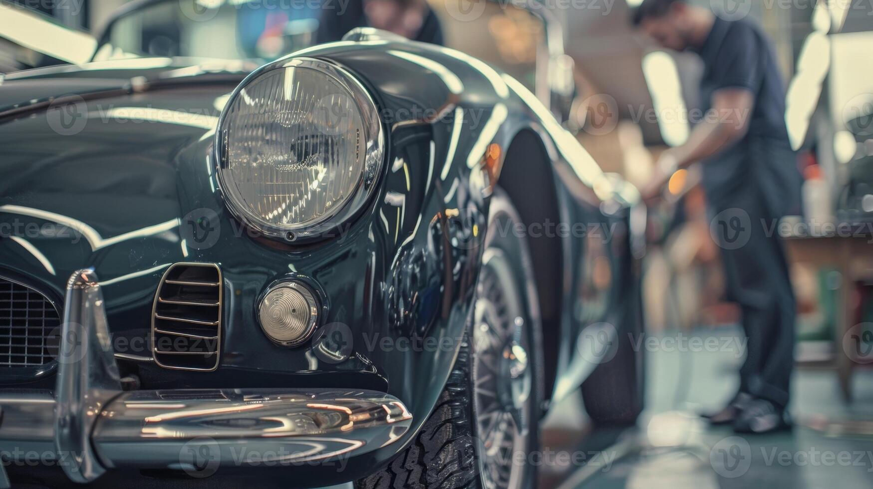 comme le projet vient à une proche le Hommes prendre une moment à réfléchir sur le temps et effort mettre dans restauration le ancien voiture sentiment contenu et rempli photo