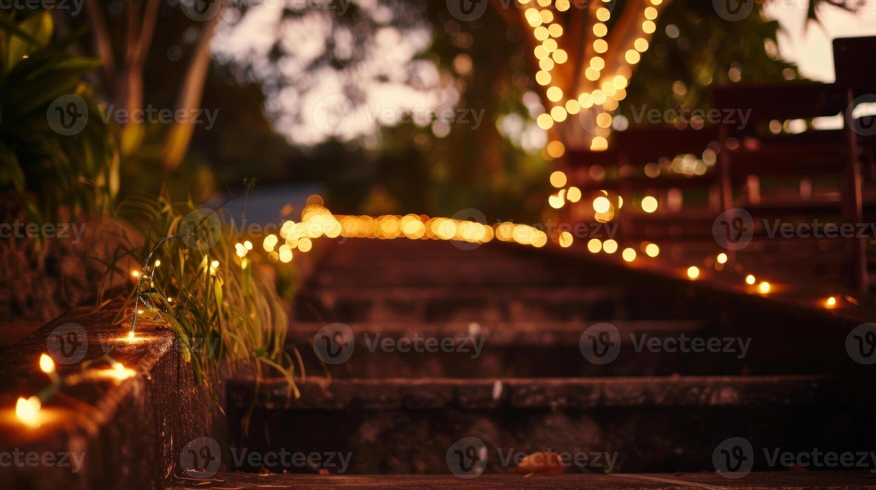 dans le distance le perdre connaissance le de Fée lumières pouvez être vu ajouter à le enchanteur ambiance de le Extérieur théâtre. 2d plat dessin animé photo