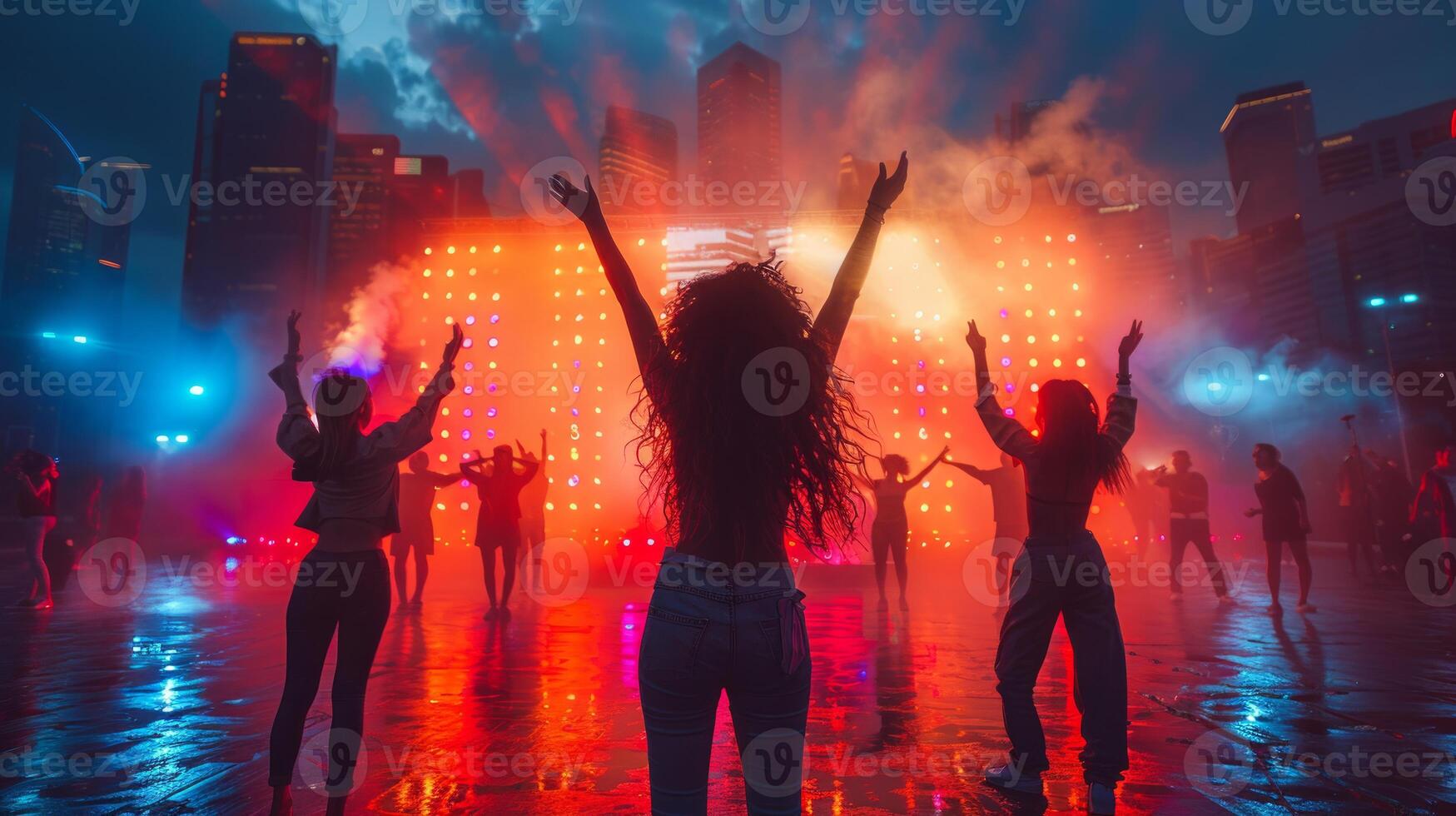 Extérieur hanche saut la musique tirer avec vibrant lumières photo