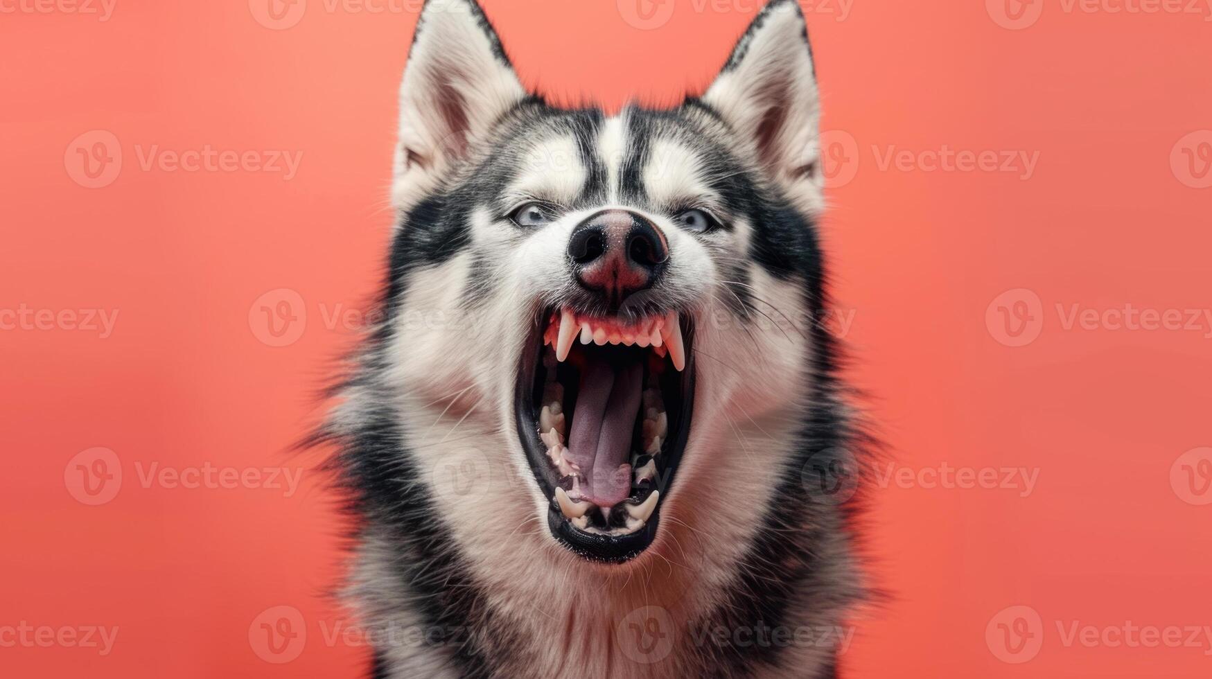 alaskan malamut, en colère chien mise à nu ses dents, studio éclairage pastel Contexte photo