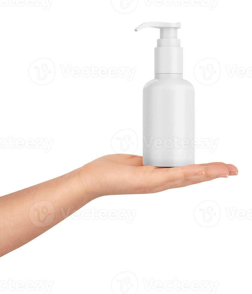 cosmétique bouteille avec pompe sur blanc Contexte photo