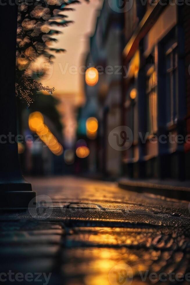 une floue image de une rue à nuit photo