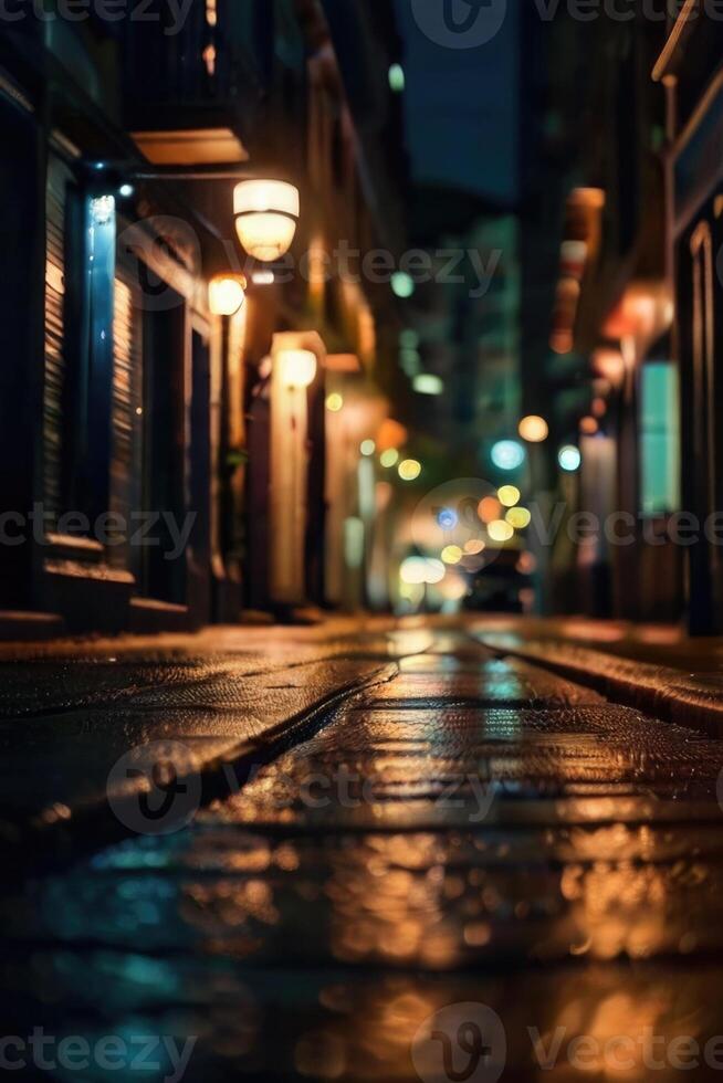 une floue image de une rue à nuit photo