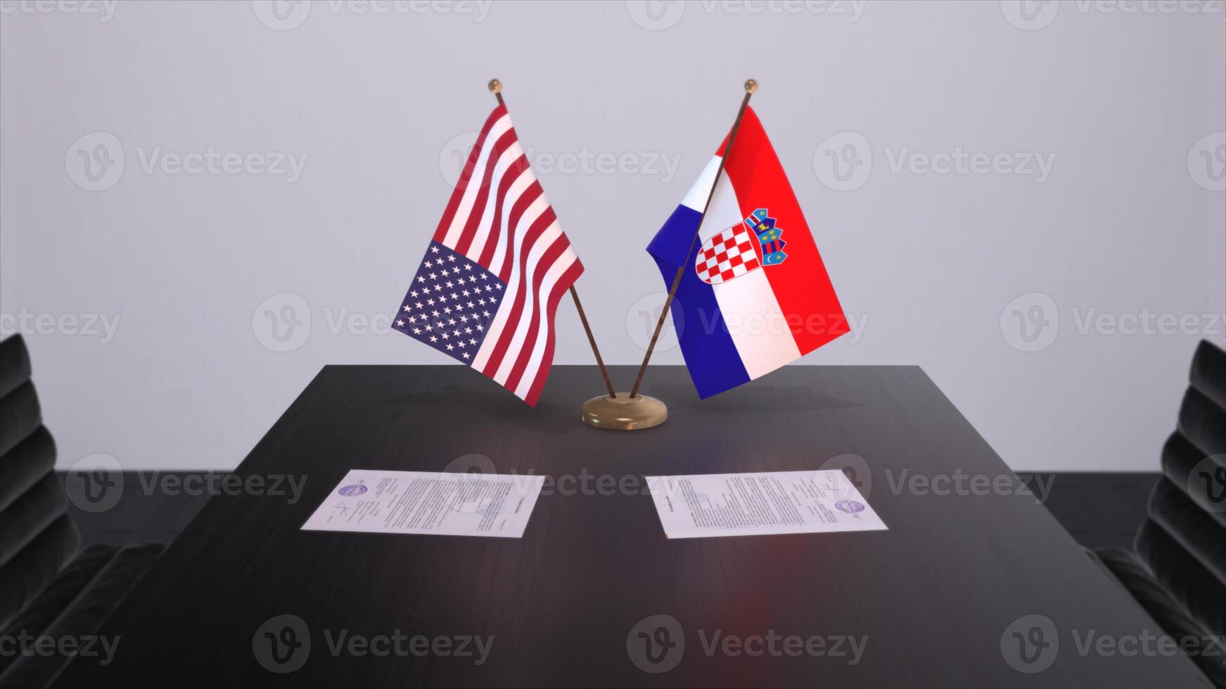 Croatie et Etats-Unis à négociation tableau. affaires et politique 3d illustration. nationale drapeaux, diplomatie accord. international accord photo