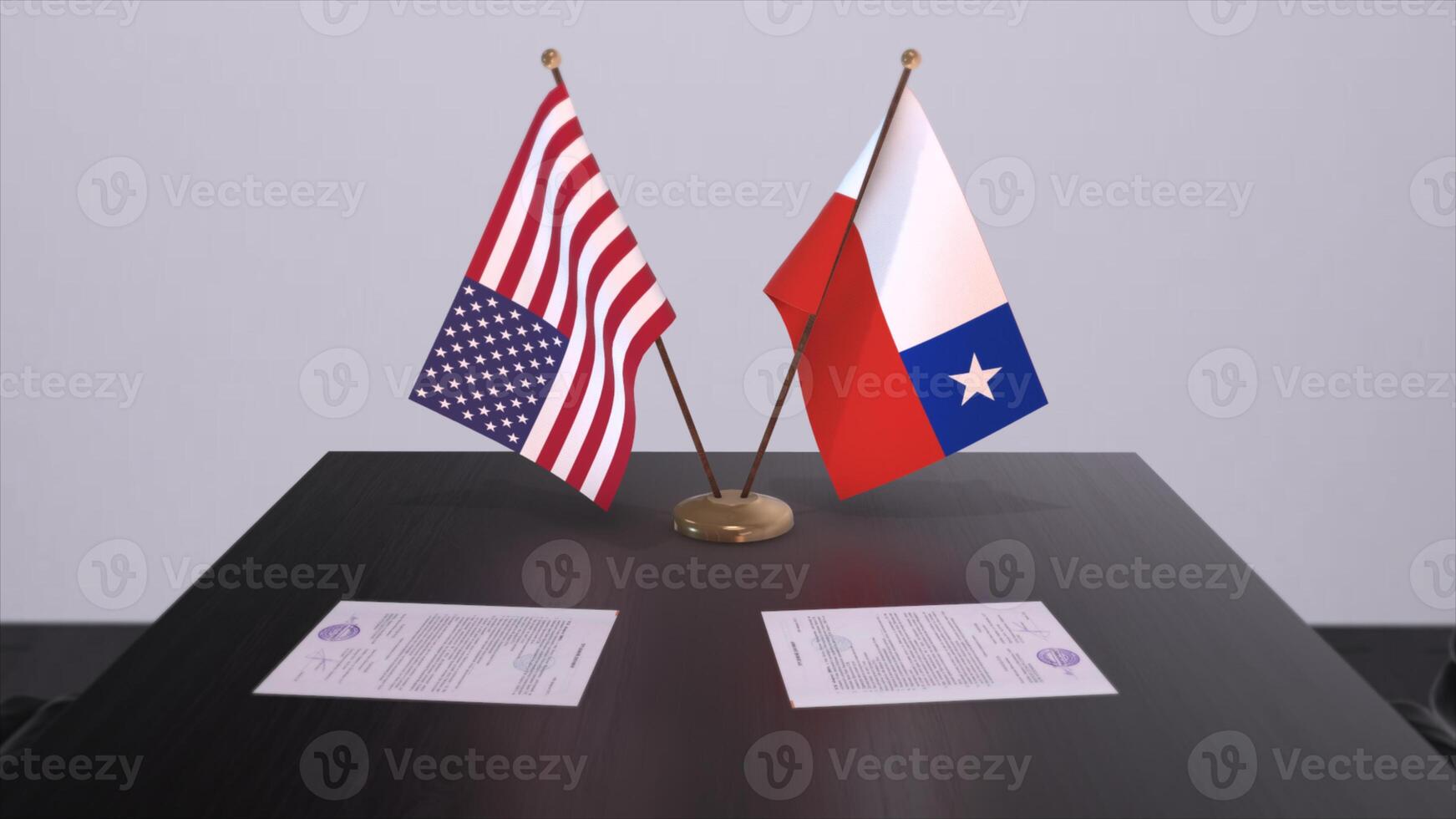 Chili et Etats-Unis à négociation tableau. affaires et politique 3d illustration. nationale drapeaux, diplomatie accord. international accord photo