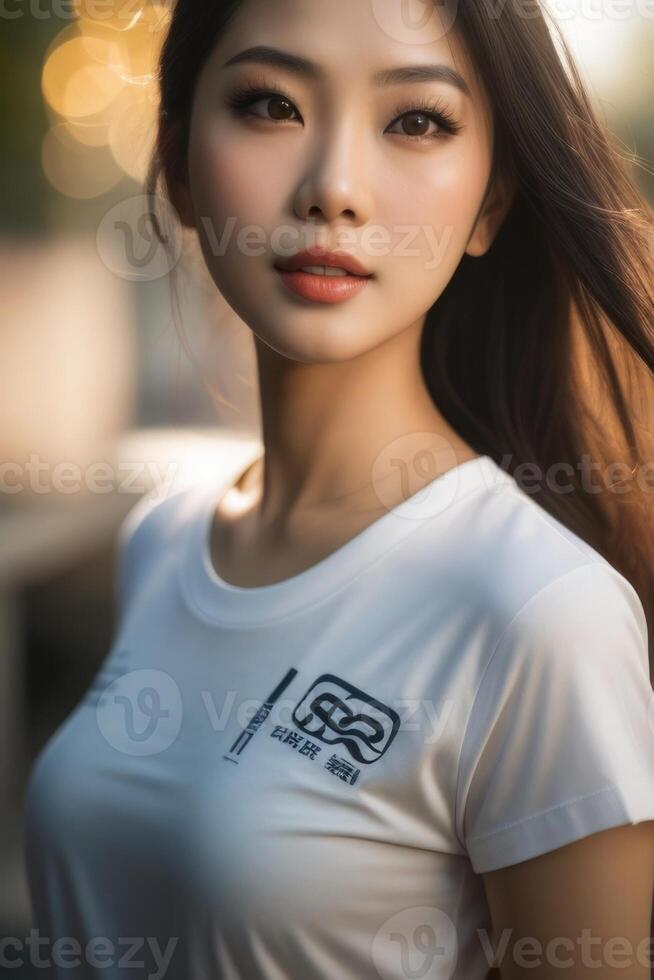 magnifique asiatique femme avec longue noir cheveux photo