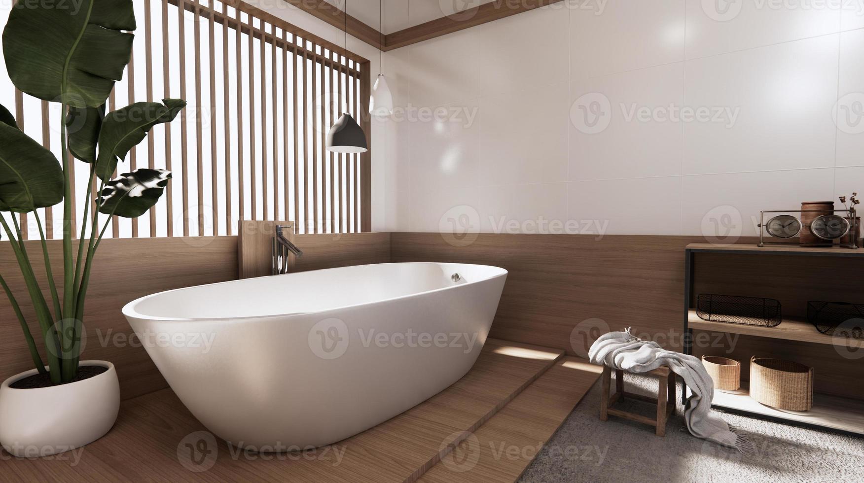 la salle de bain tropicale de style japonais rendu .3d photo