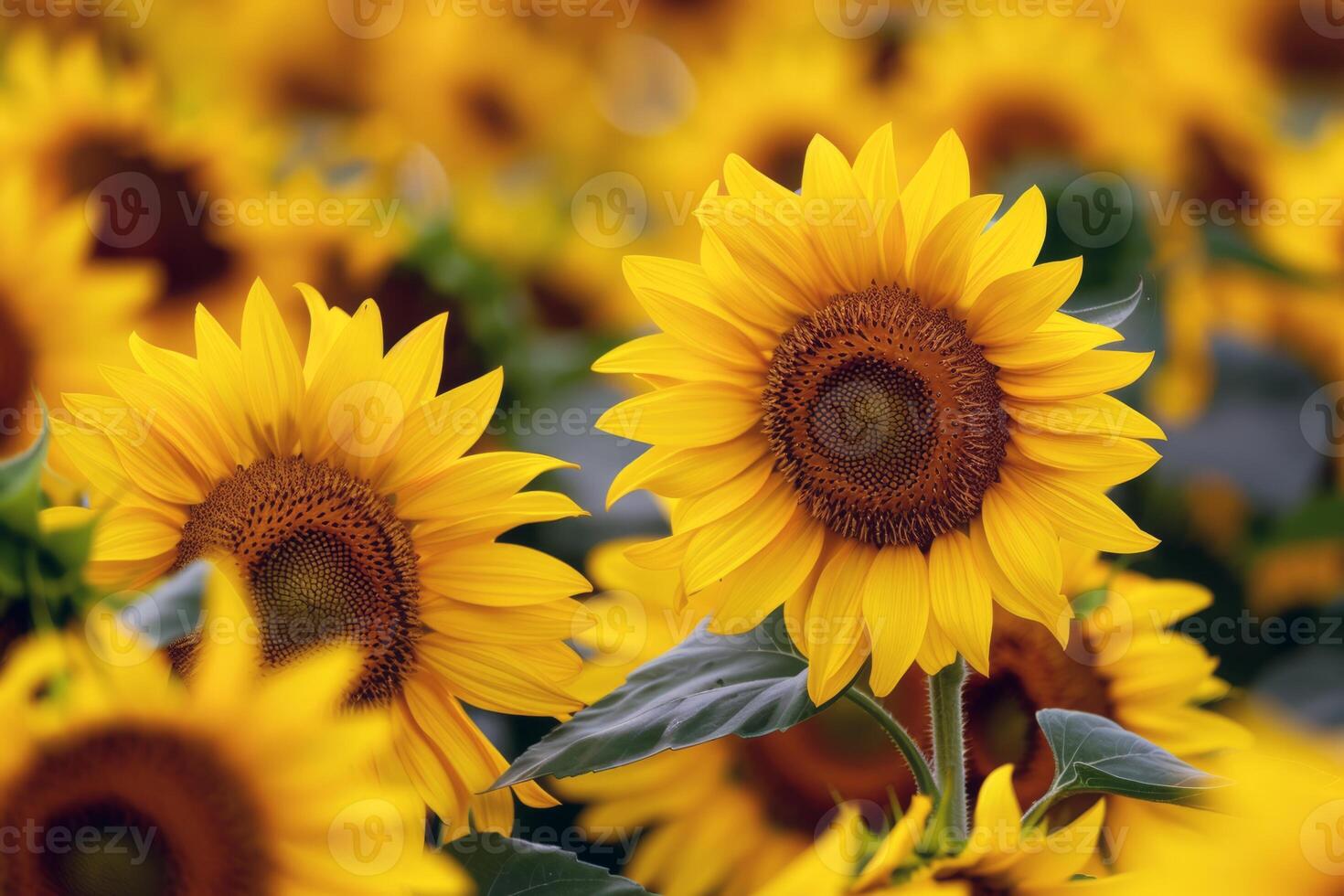 tournesol champ élongation comme loin comme le œil cvoir, d'or seof pétales balancement dans le été brise photo