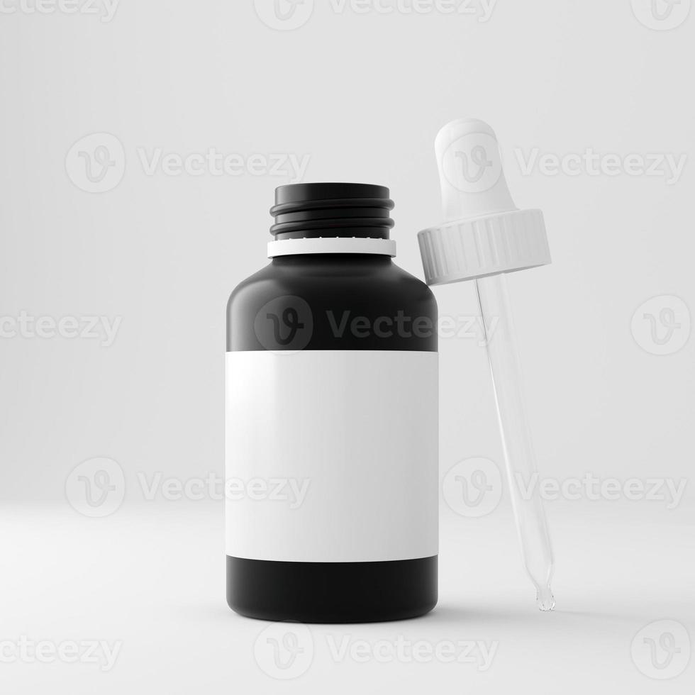 compte-gouttes de conception moderne de bouteille noire. fond isolé. illustration 3D photo