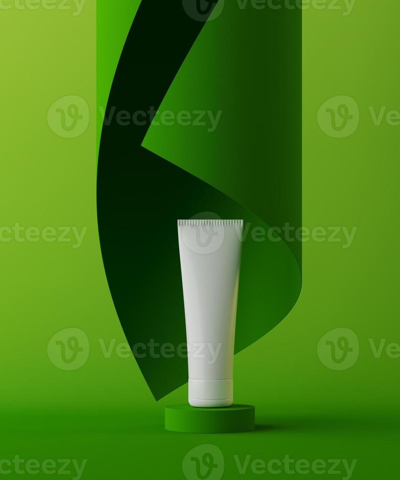 arrière-plan minimal pour la présentation de la marque et de l'emballage cosmétiques. couleur verte de la scène. illustration 3D. photo