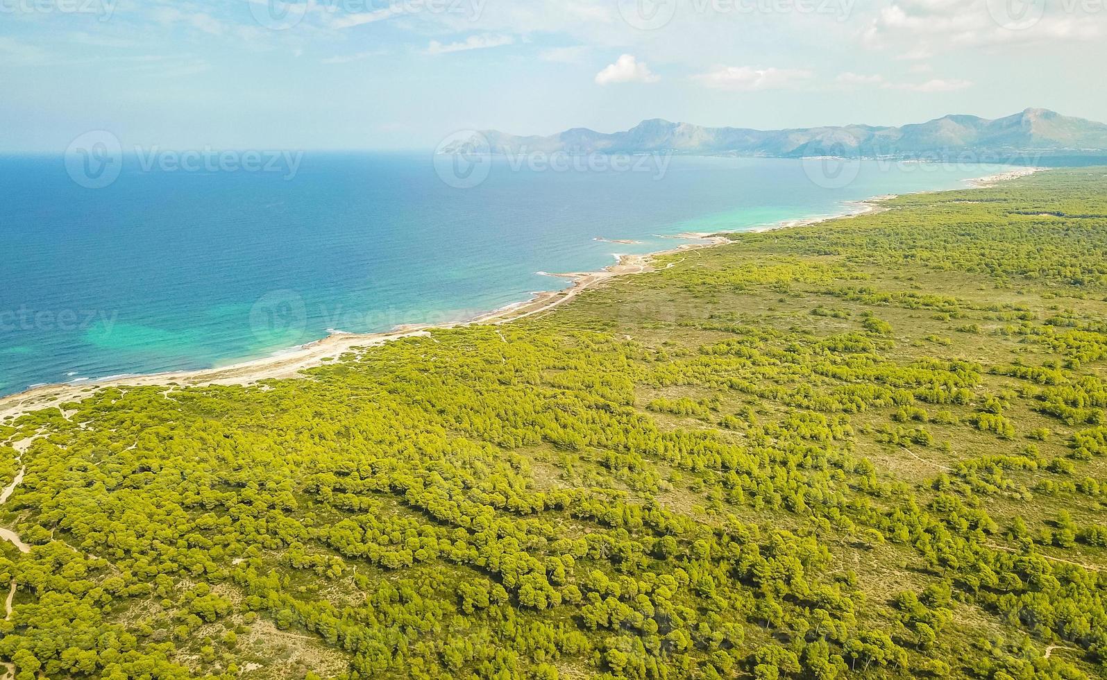 belle côte plage drone paysage panorama peut picafort majorque espagne. photo
