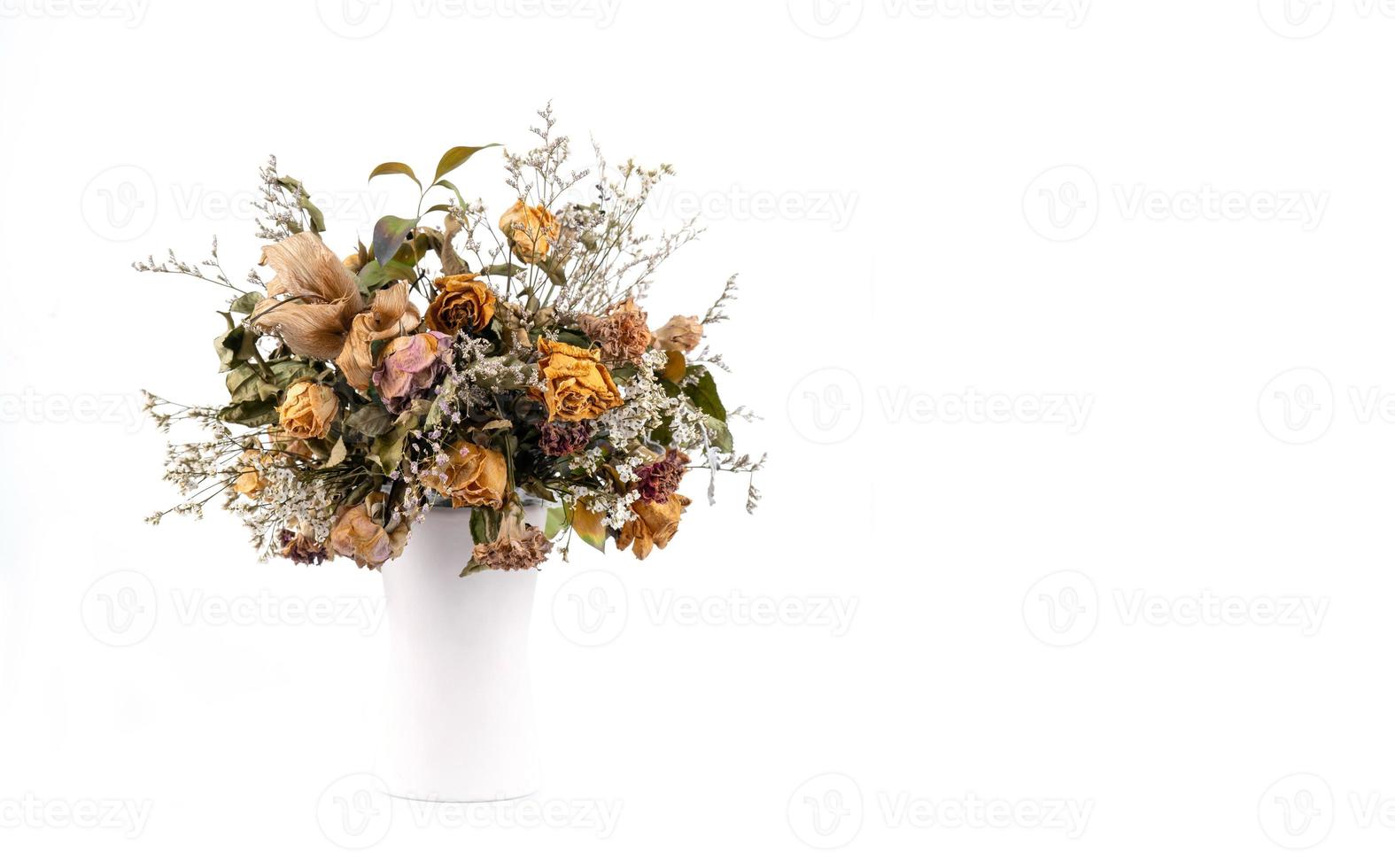 fleurs séchées dans un vase blanc photo