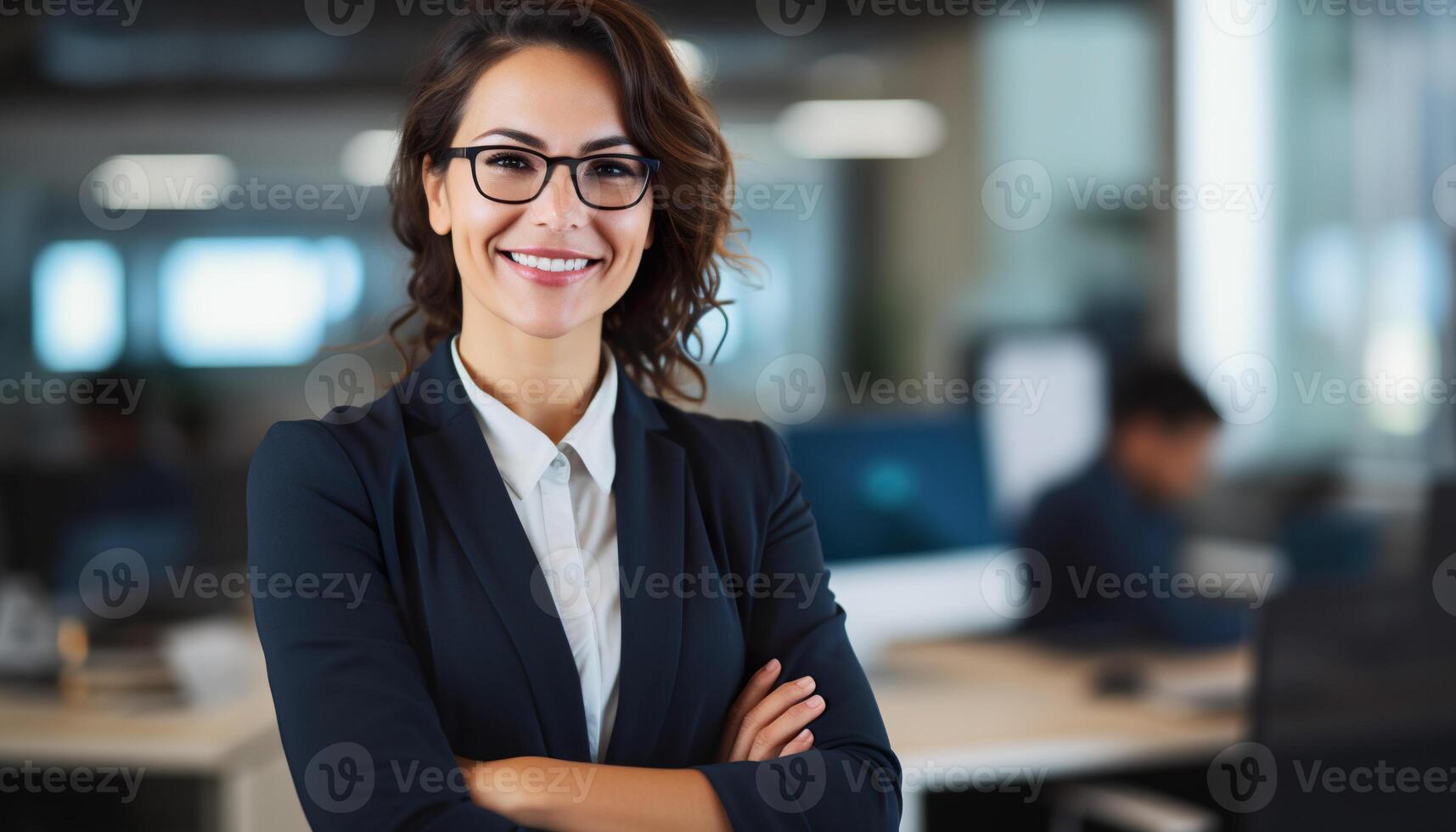 Jeune sur de soi caucasien blanc affaires femme souriant dans entreprise Contexte avec copie espace. succès, carrière, direction, professionnel, fille patron dans une lieu de travail concept photo