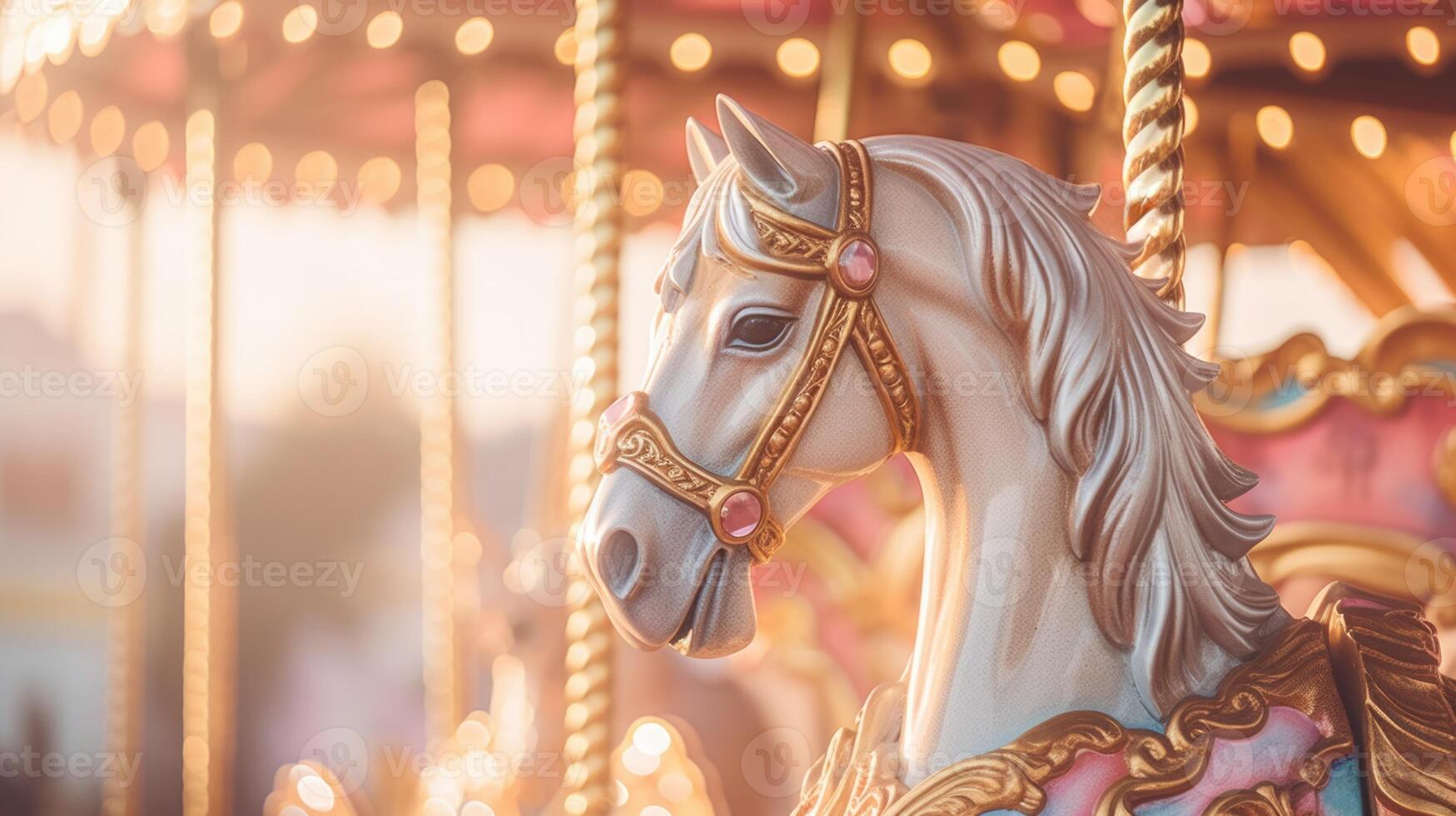 carrousel cheval dans amusement parc carnaval, ai photo