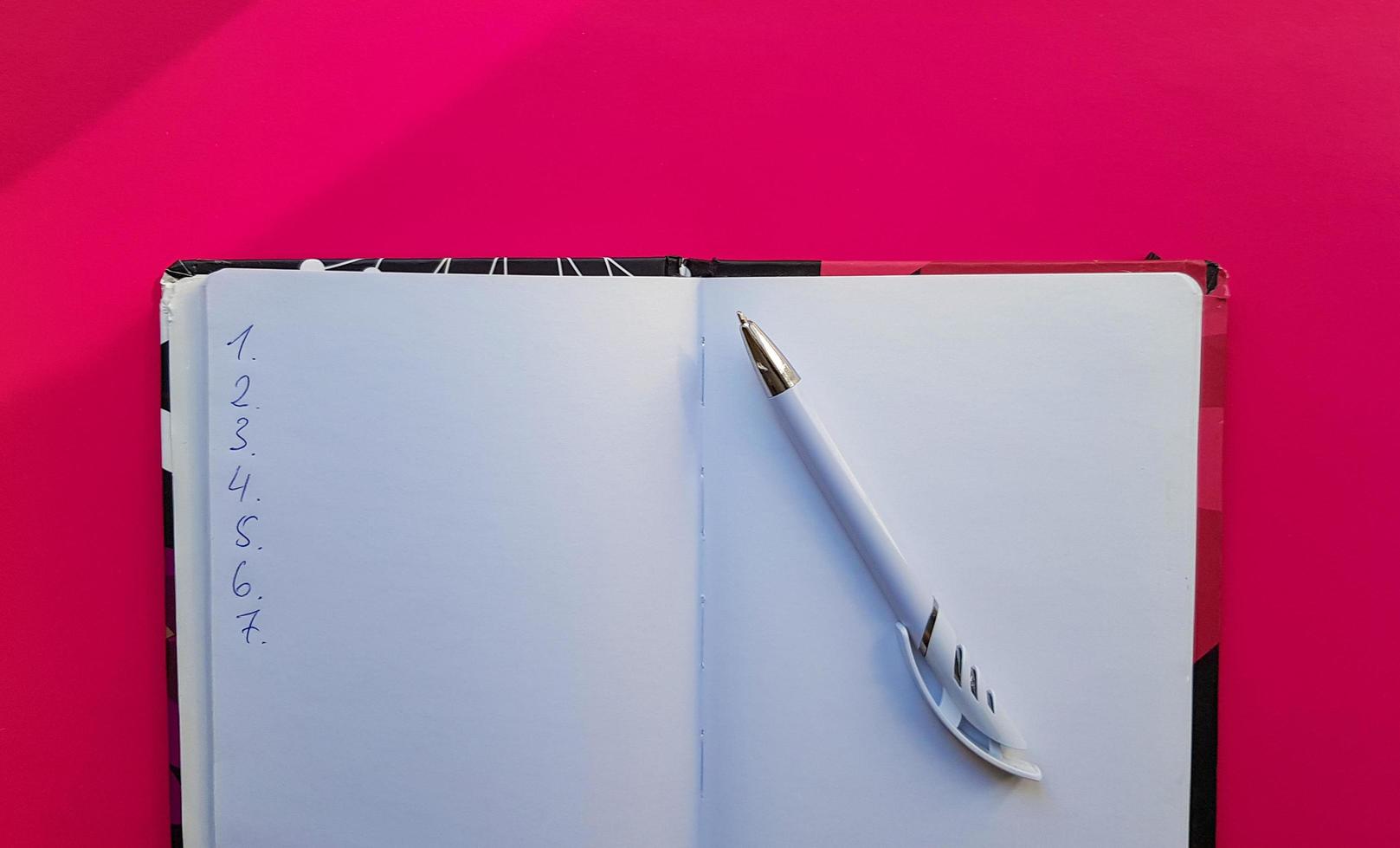 Cahier ouvert sur une page blanche avec un stylo Stock Photo